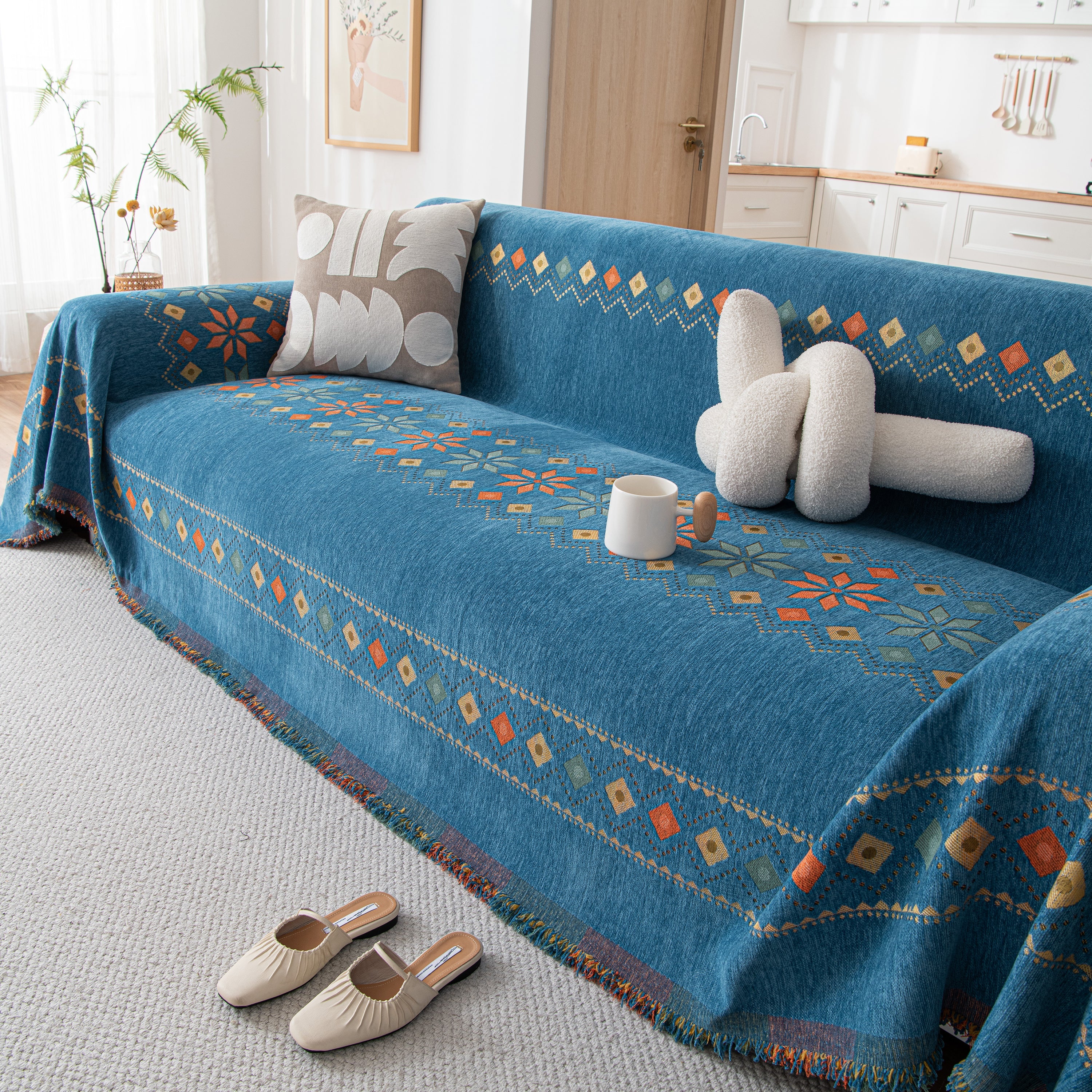 Bohemian Geometric Sofa Throw Cover, Cozy & Protective Ethnic-Inspired Couch Cover - Image 46