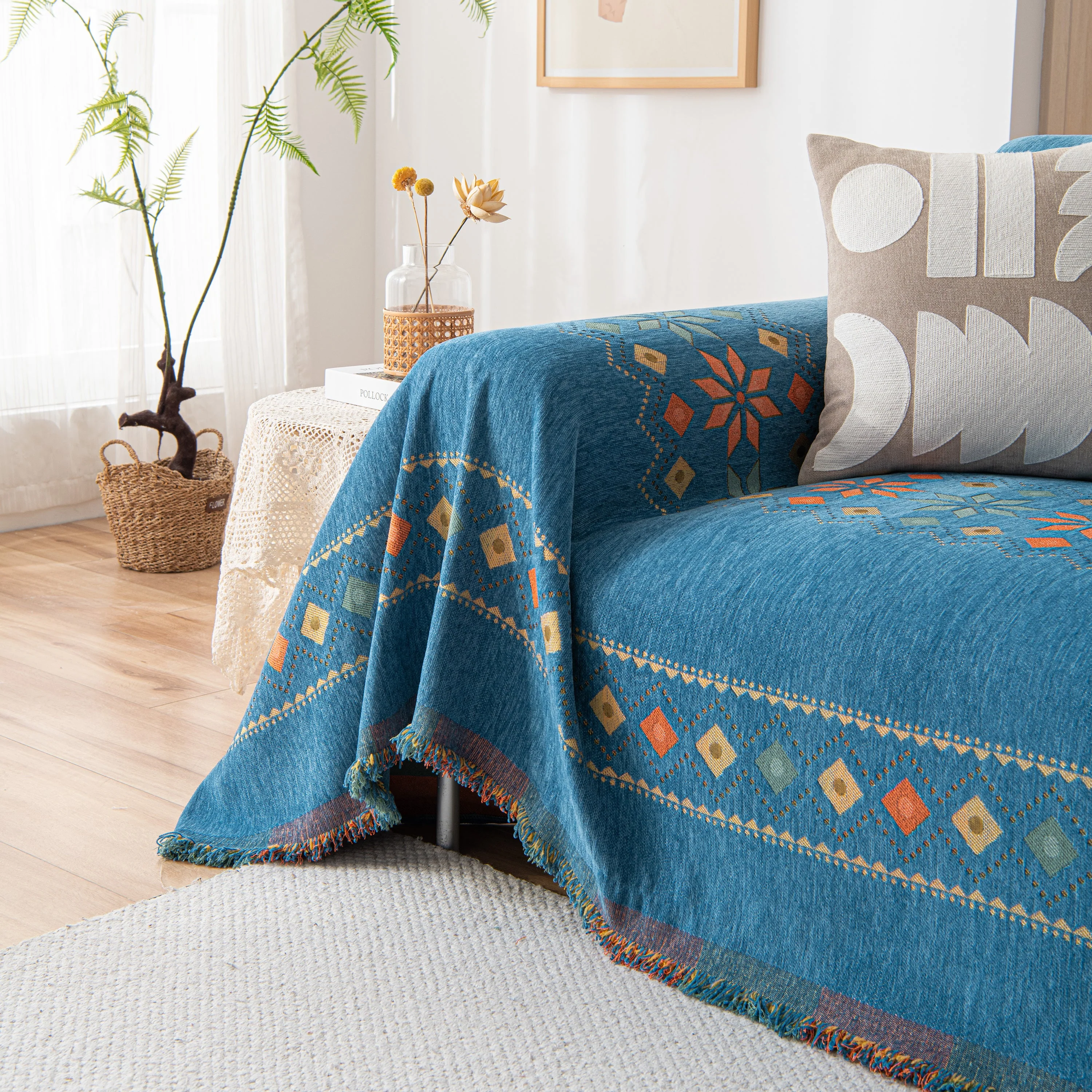 Bohemian Geometric Sofa Throw Cover, Cozy & Protective Ethnic-Inspired Couch Cover - Image 47