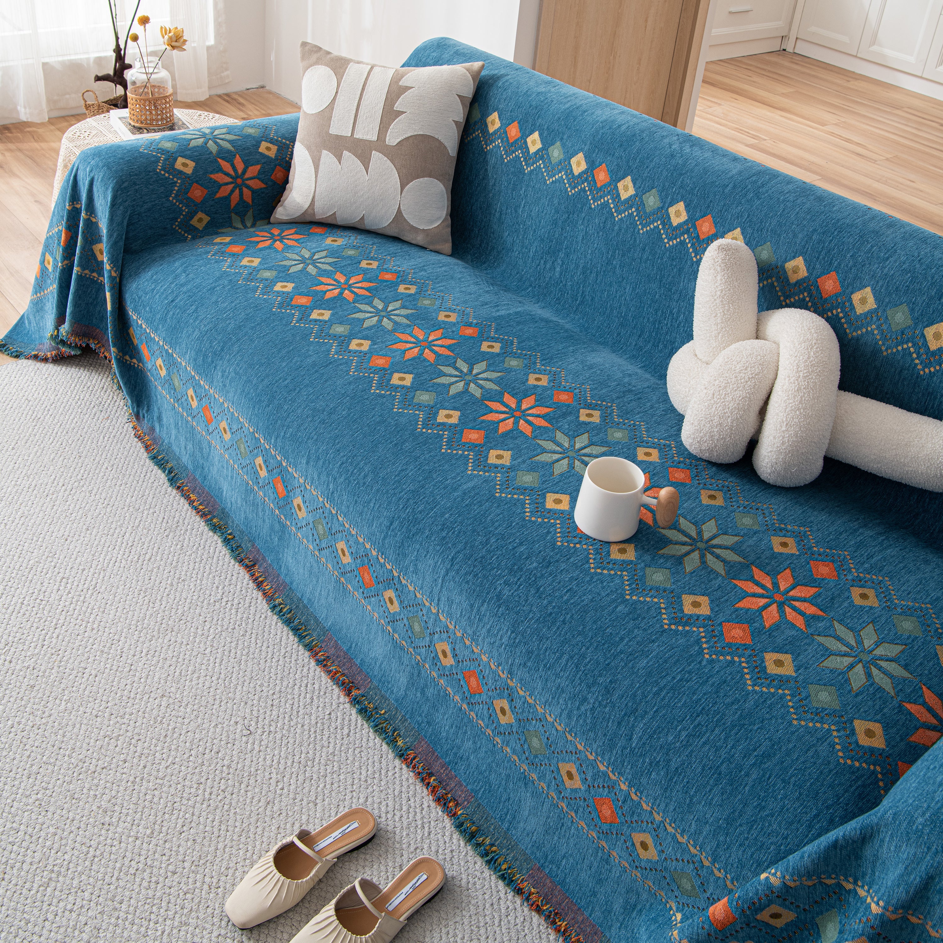 Bohemian Geometric Sofa Throw Cover, Cozy & Protective Ethnic-Inspired Couch Cover - Image 48