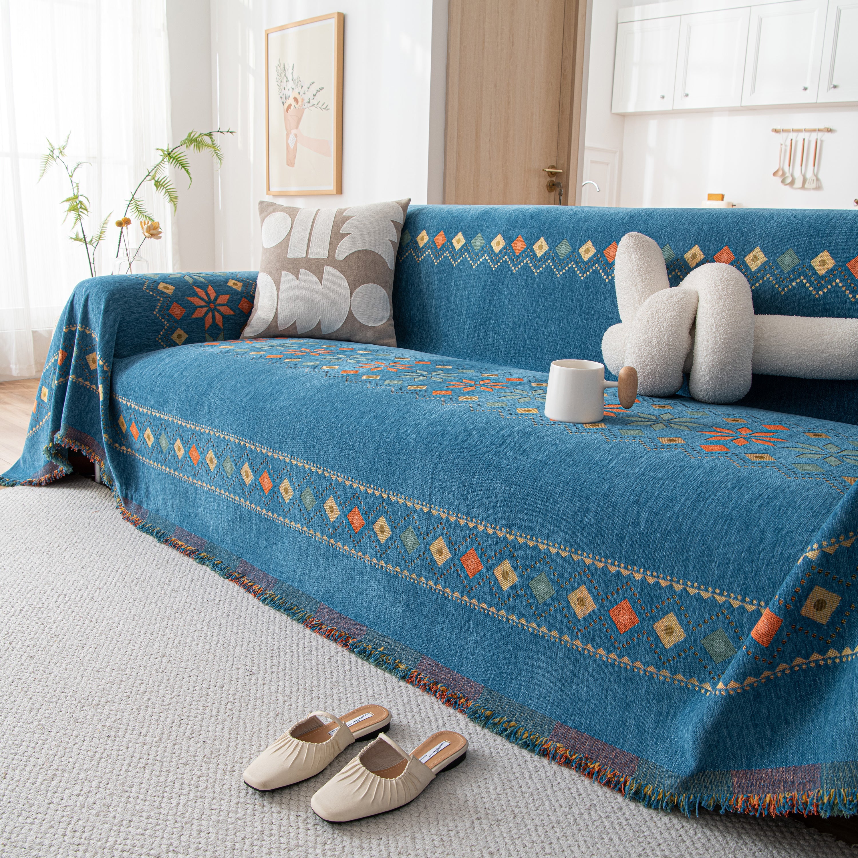 Bohemian Geometric Sofa Throw Cover, Cozy & Protective Ethnic-Inspired Couch Cover - Image 49