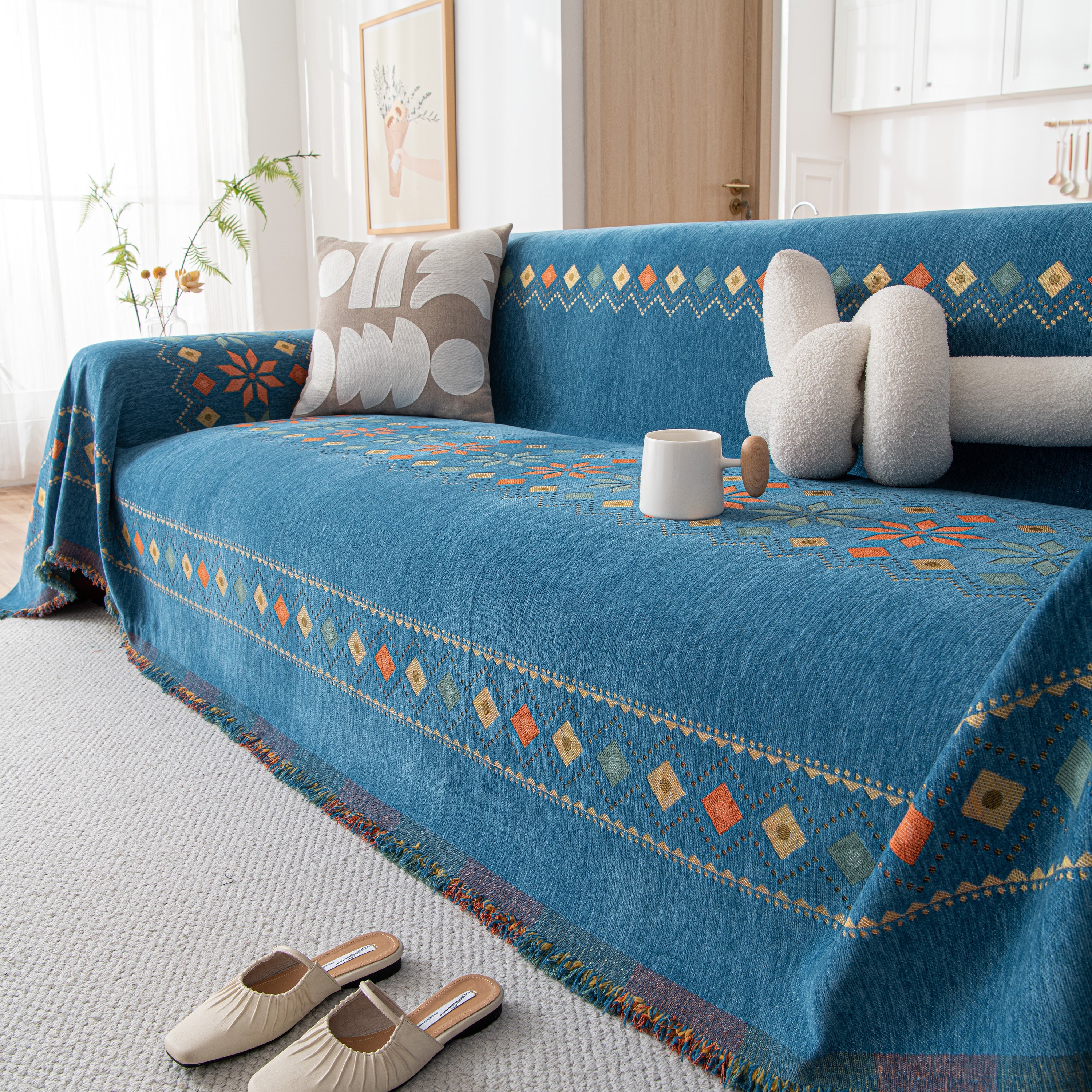 Bohemian Geometric Sofa Throw Cover, Cozy & Protective Ethnic-Inspired Couch Cover - Image 50