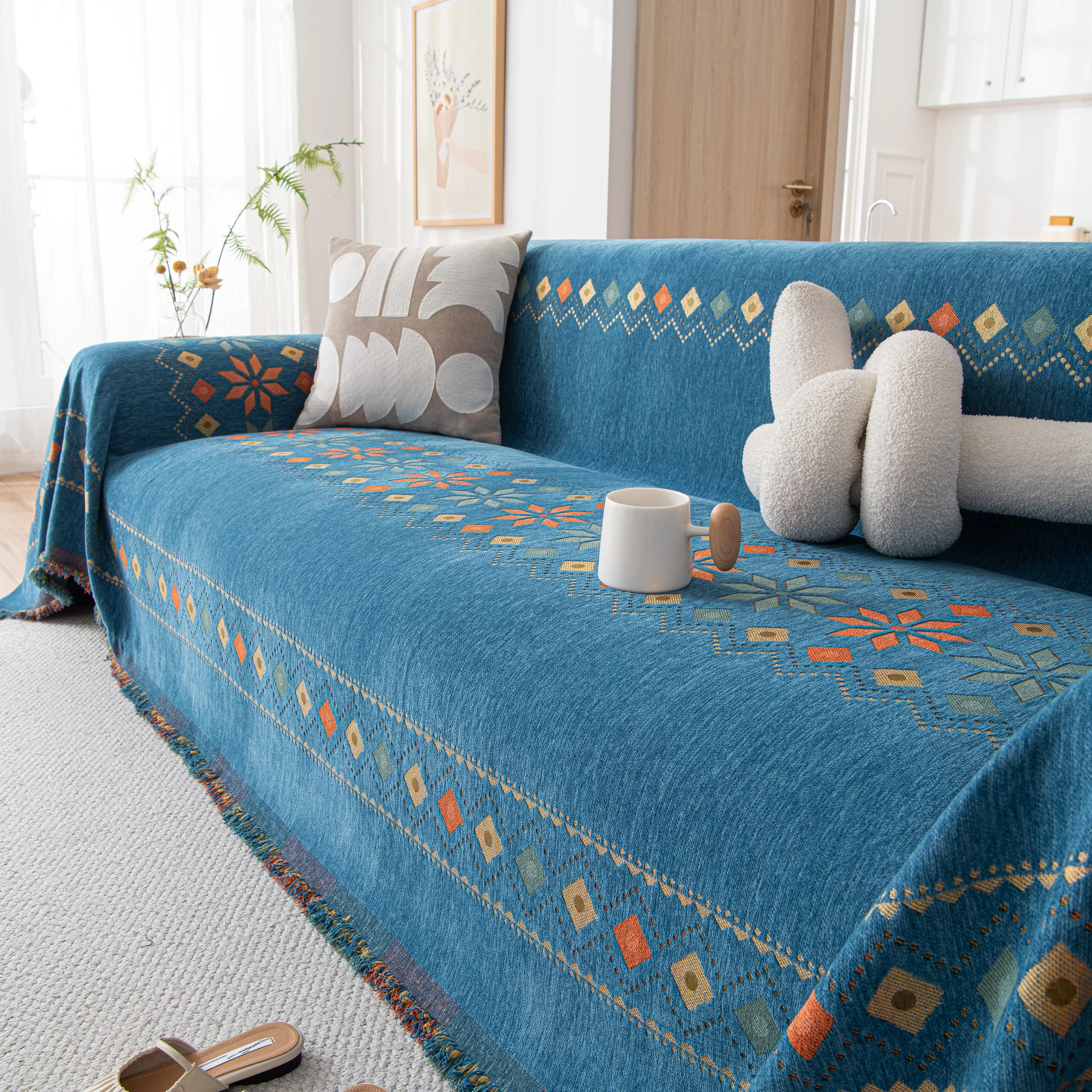 Bohemian Geometric Sofa Throw Cover, Cozy & Protective Ethnic-Inspired Couch Cover - Image 51