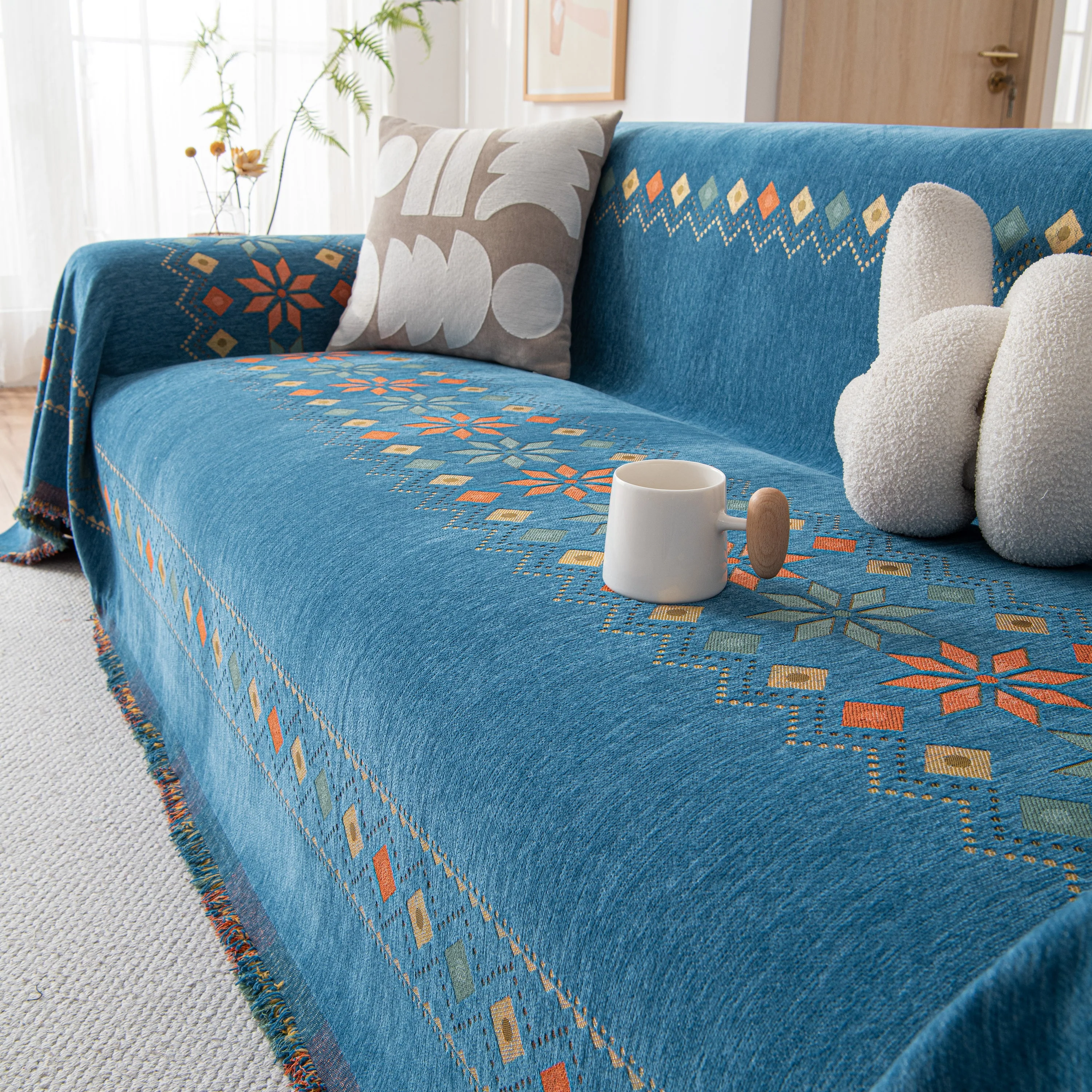 Bohemian Geometric Sofa Throw Cover, Cozy & Protective Ethnic-Inspired Couch Cover - Image 52