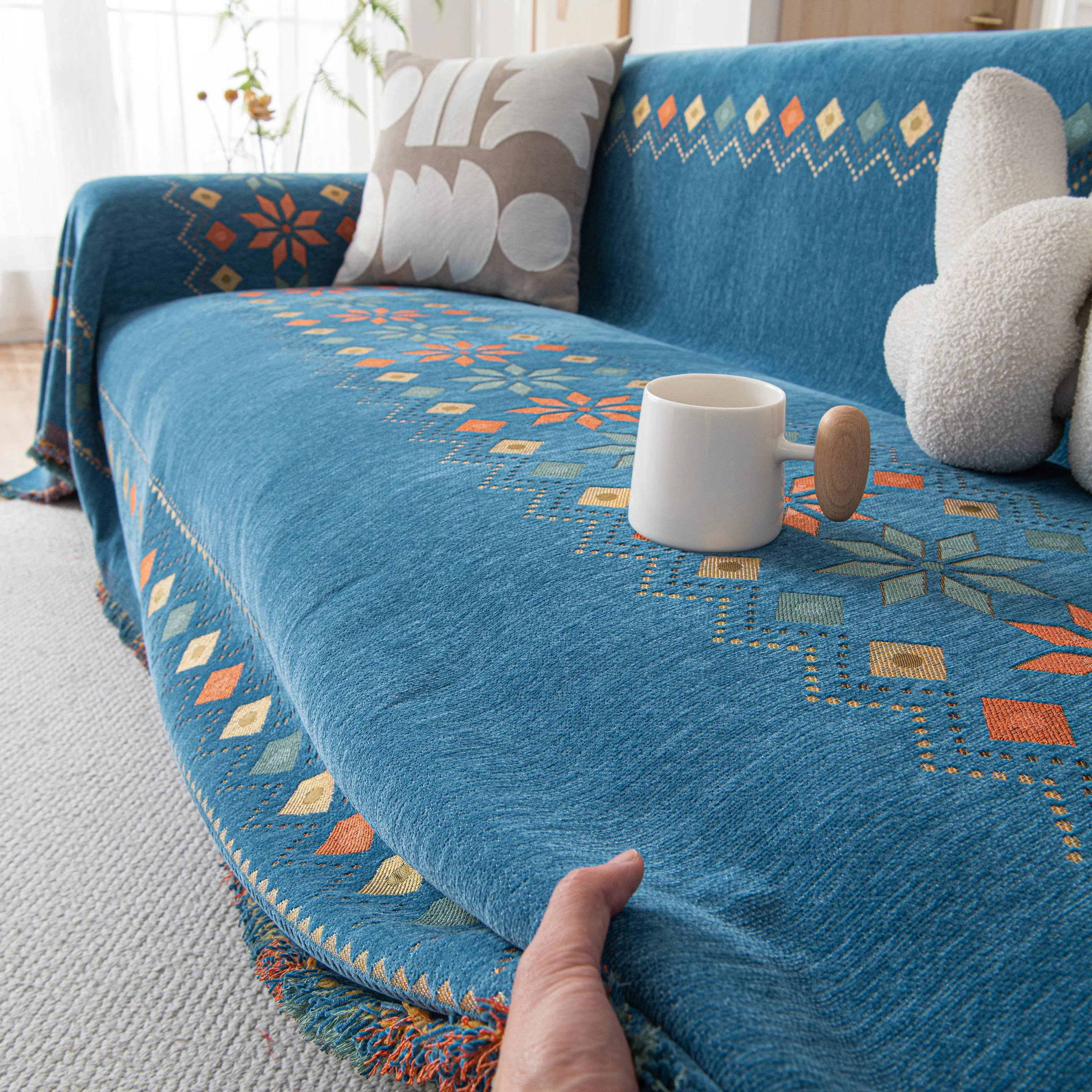 Bohemian Geometric Sofa Throw Cover, Cozy & Protective Ethnic-Inspired Couch Cover - Image 53