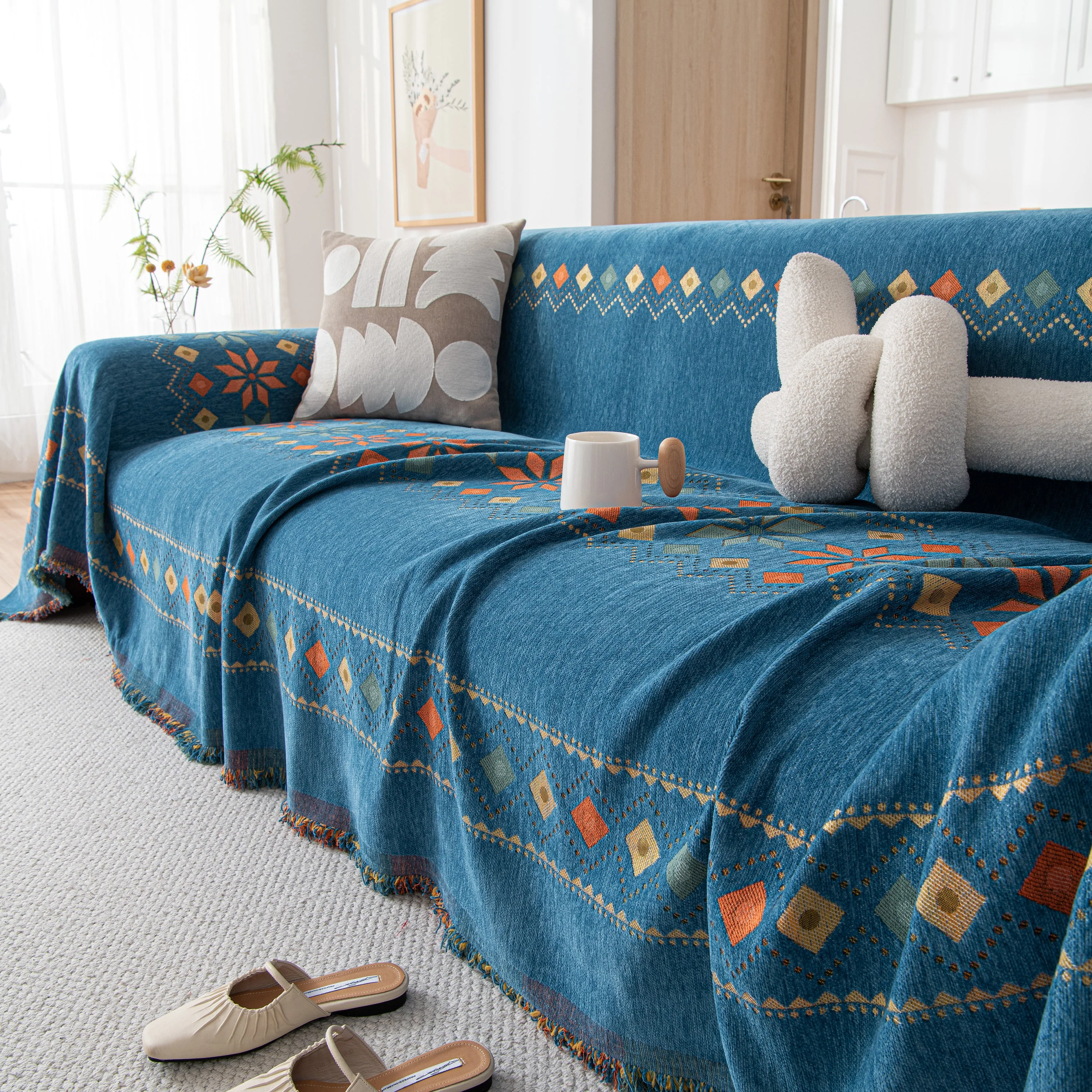 Bohemian Geometric Sofa Throw Cover, Cozy & Protective Ethnic-Inspired Couch Cover - Image 55