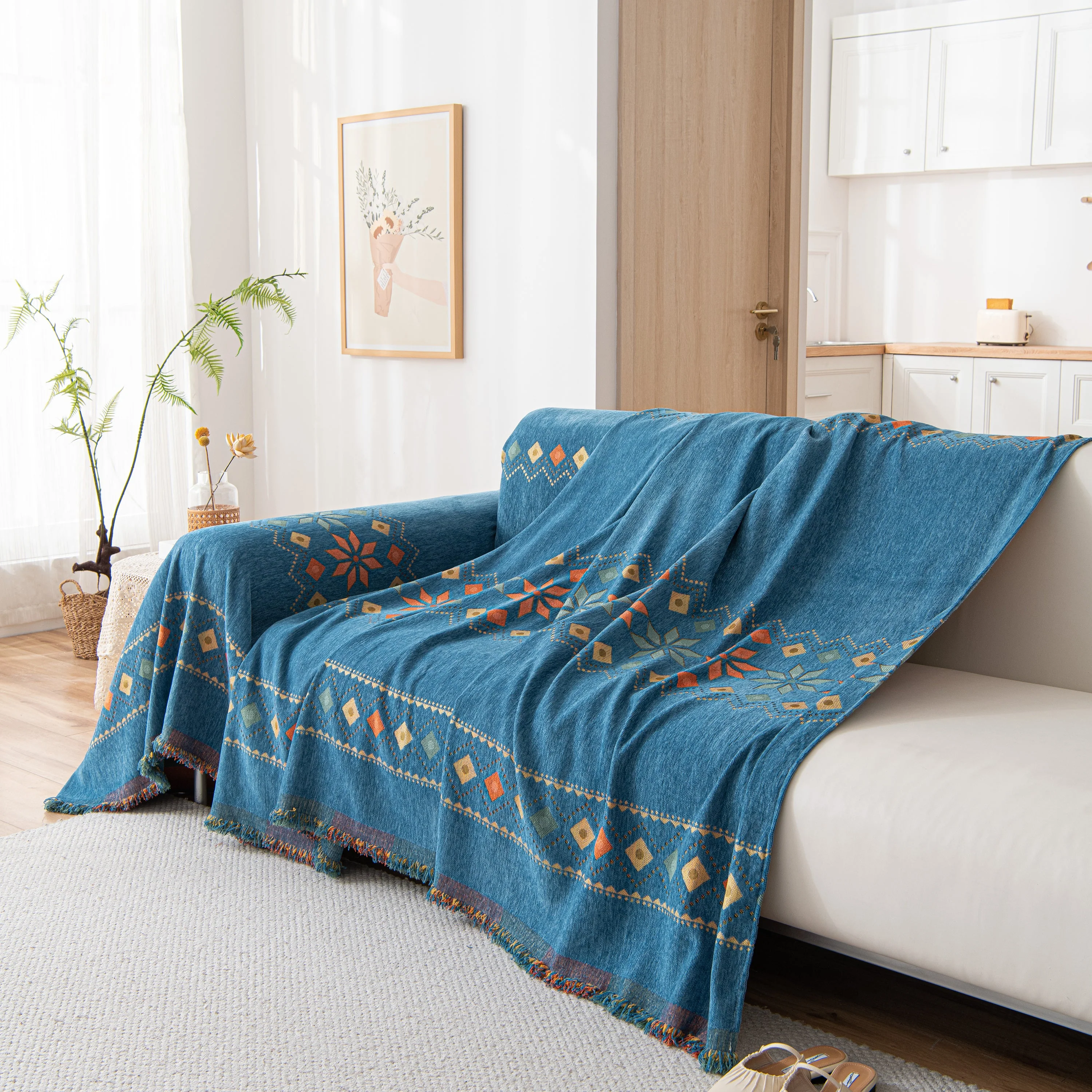 Bohemian Geometric Sofa Throw Cover, Cozy & Protective Ethnic-Inspired Couch Cover - Image 58