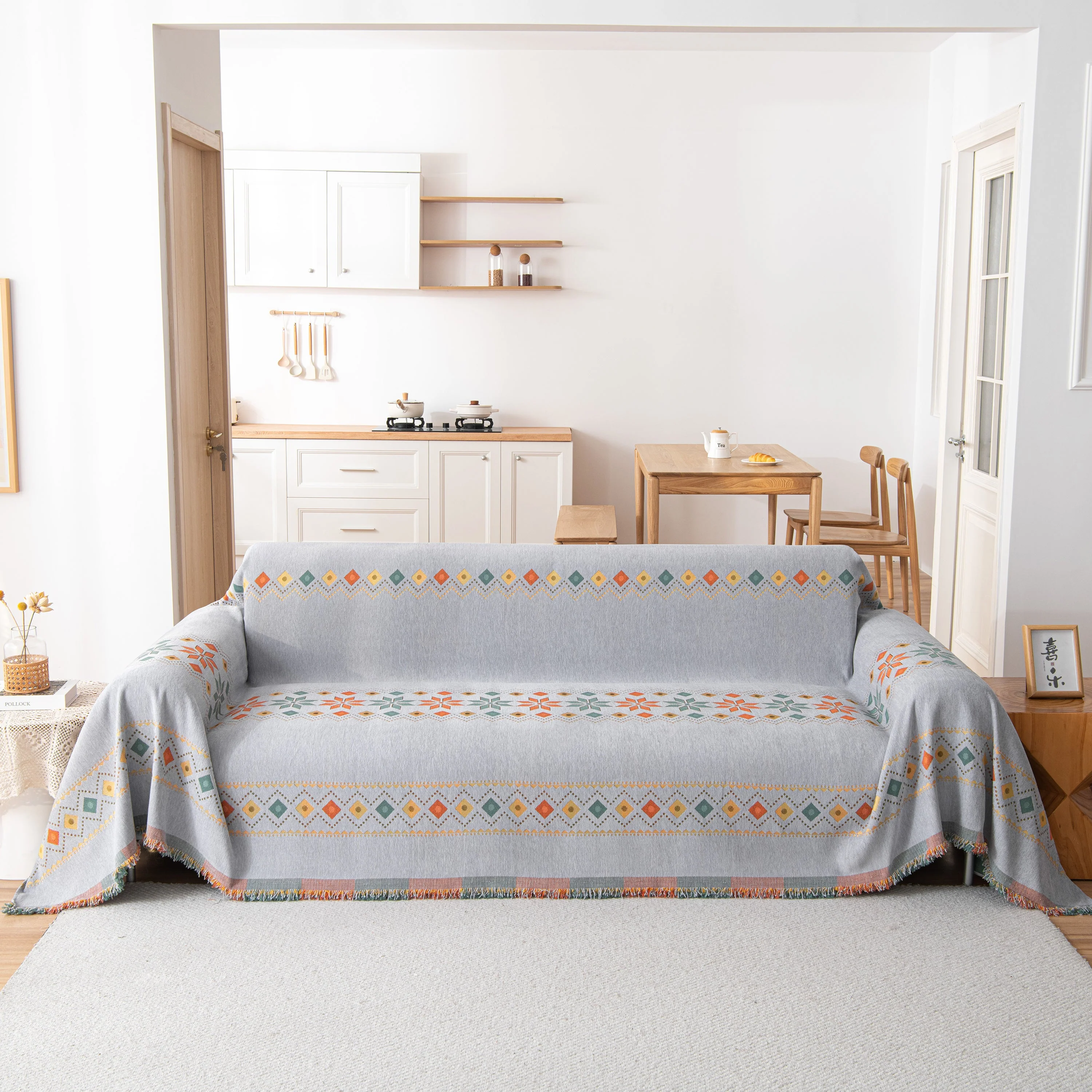 Bohemian Geometric Sofa Throw Cover, Cozy & Protective Ethnic-Inspired Couch Cover - Image 65