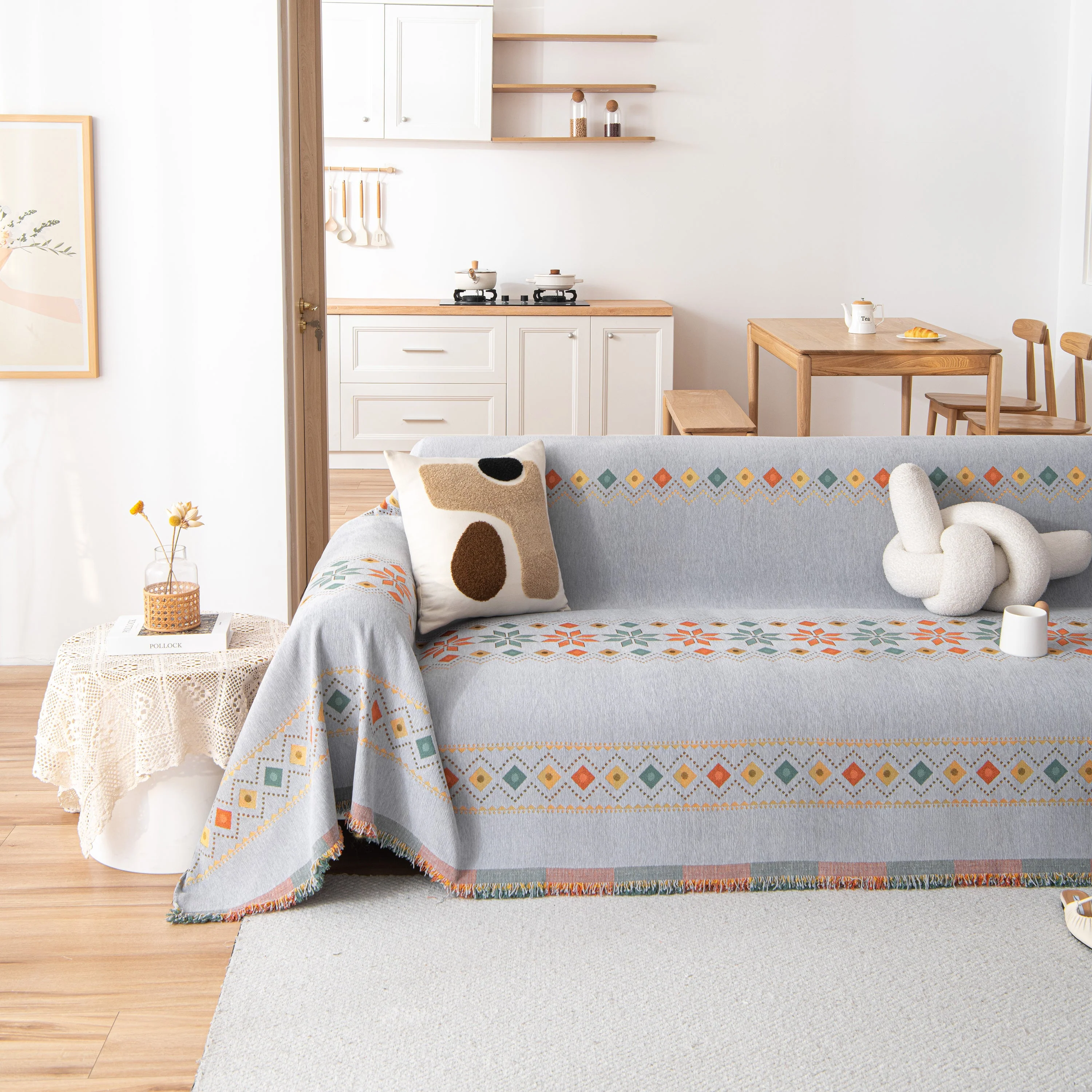 Bohemian Geometric Sofa Throw Cover, Cozy & Protective Ethnic-Inspired Couch Cover - Image 67
