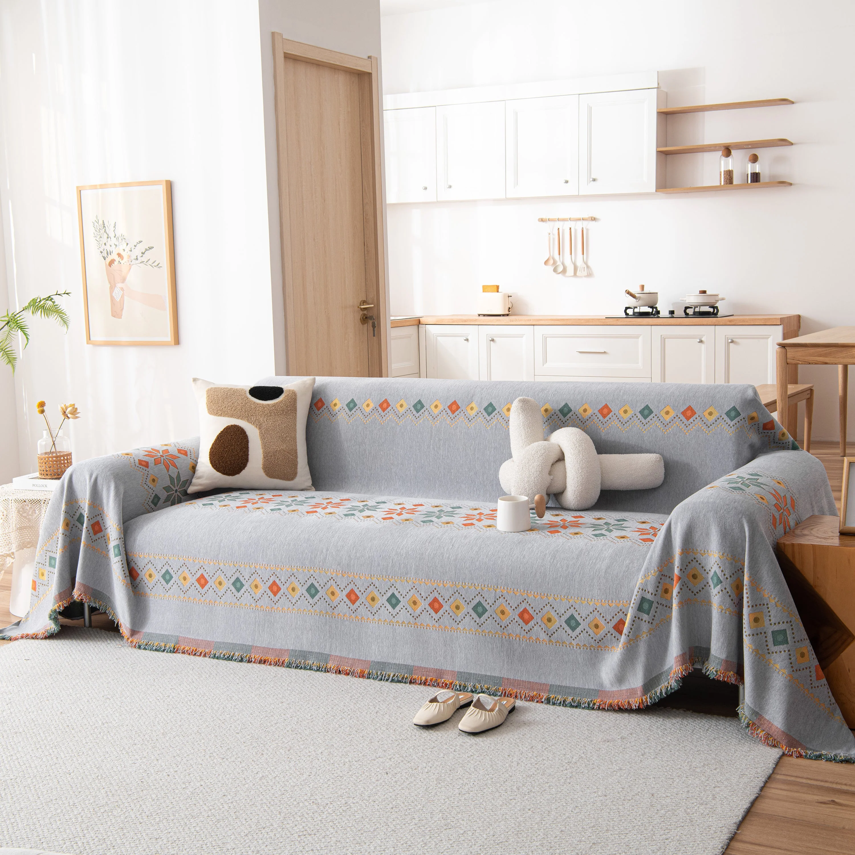 Bohemian Geometric Sofa Throw Cover, Cozy & Protective Ethnic-Inspired Couch Cover - Image 68