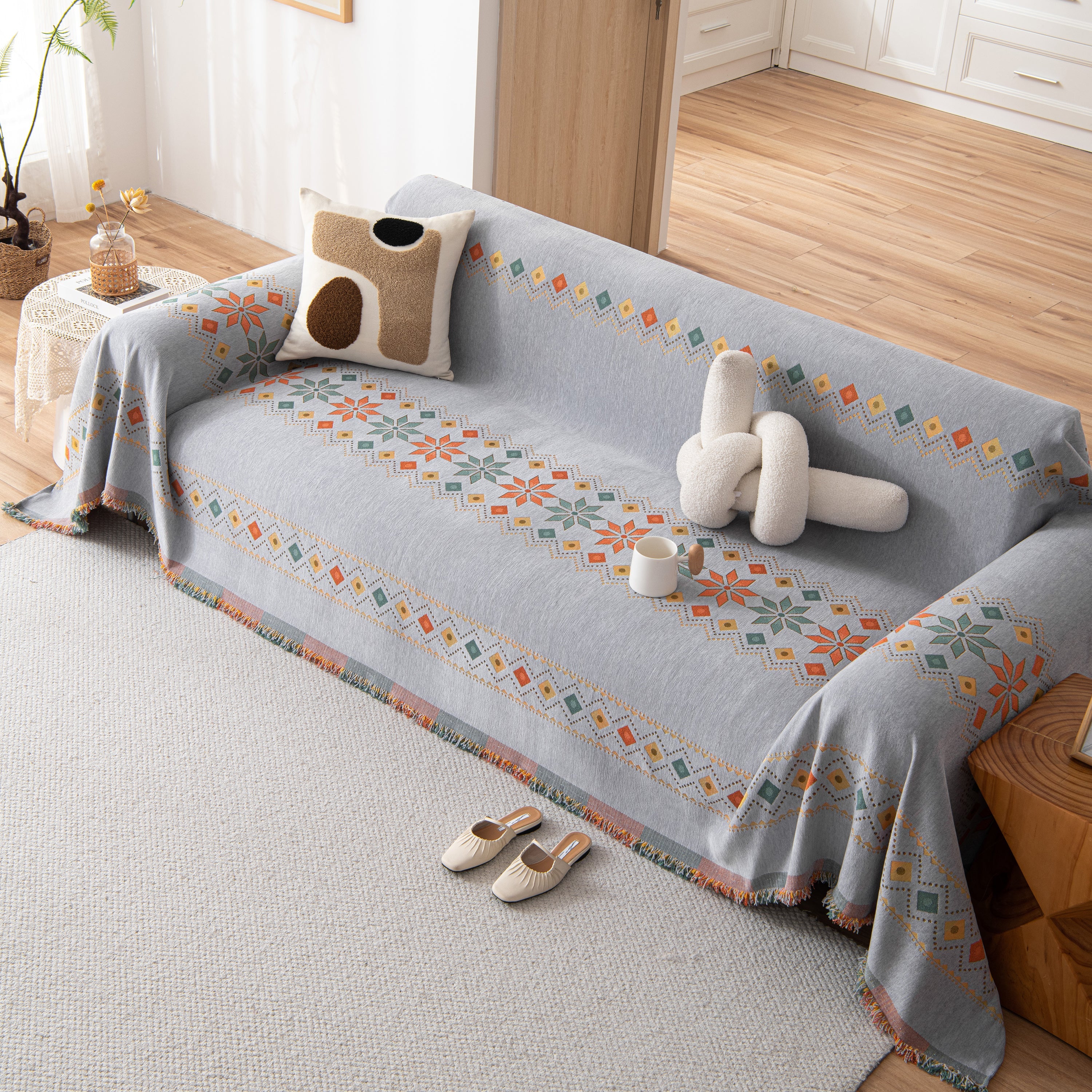 Bohemian Geometric Sofa Throw Cover, Cozy & Protective Ethnic-Inspired Couch Cover - Image 69