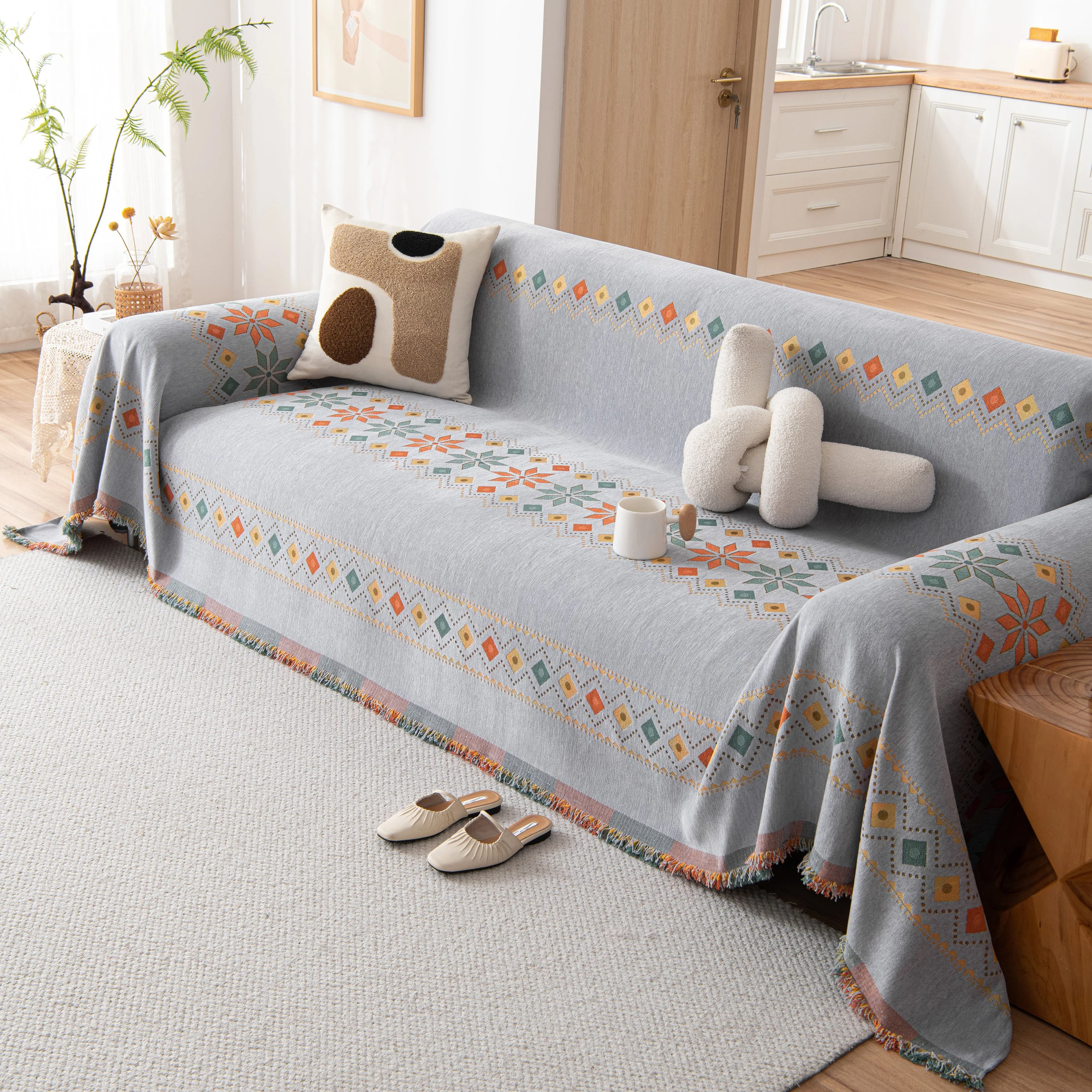 Bohemian Geometric Sofa Throw Cover, Cozy & Protective Ethnic-Inspired Couch Cover - Image 70