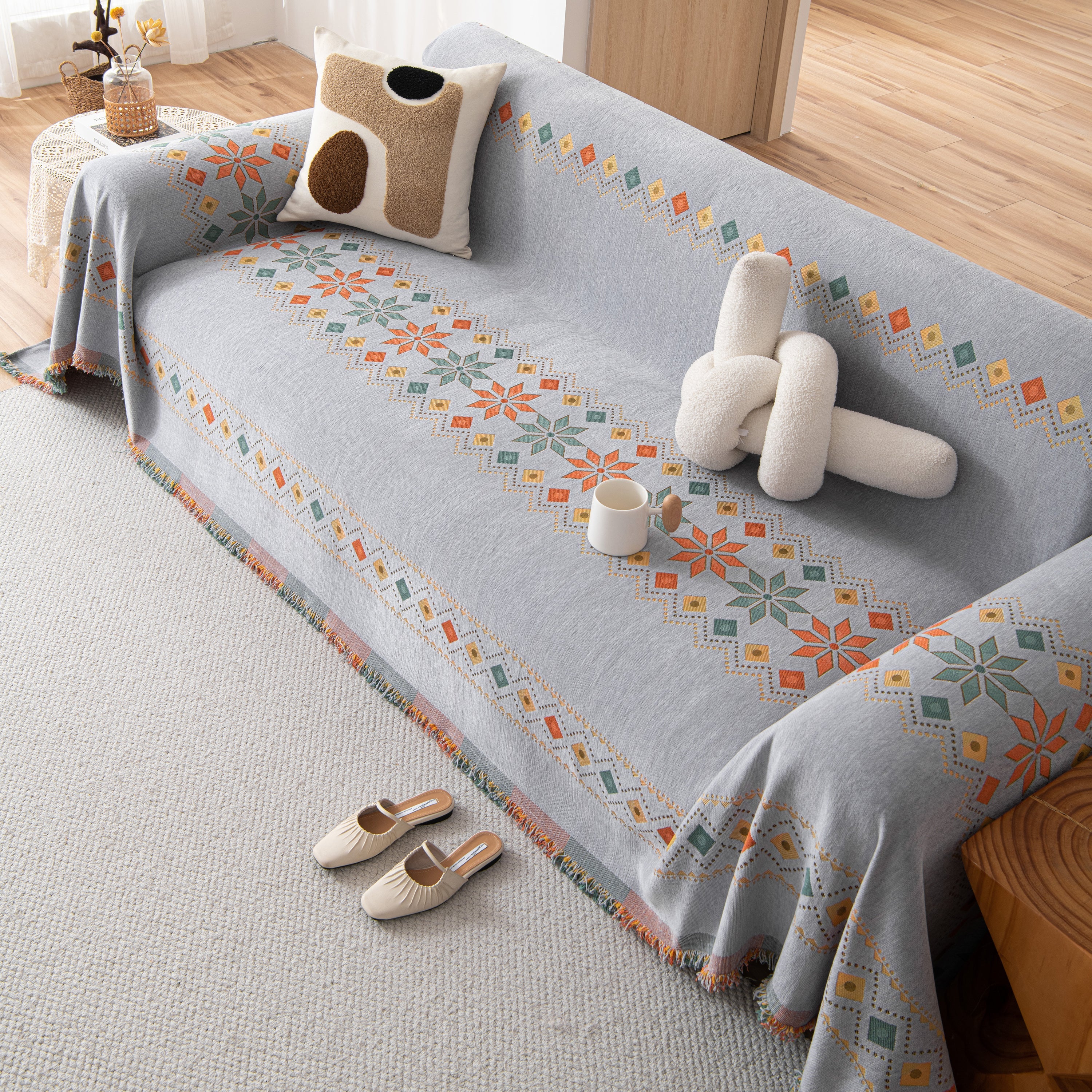 Bohemian Geometric Sofa Throw Cover, Cozy & Protective Ethnic-Inspired Couch Cover - Image 72