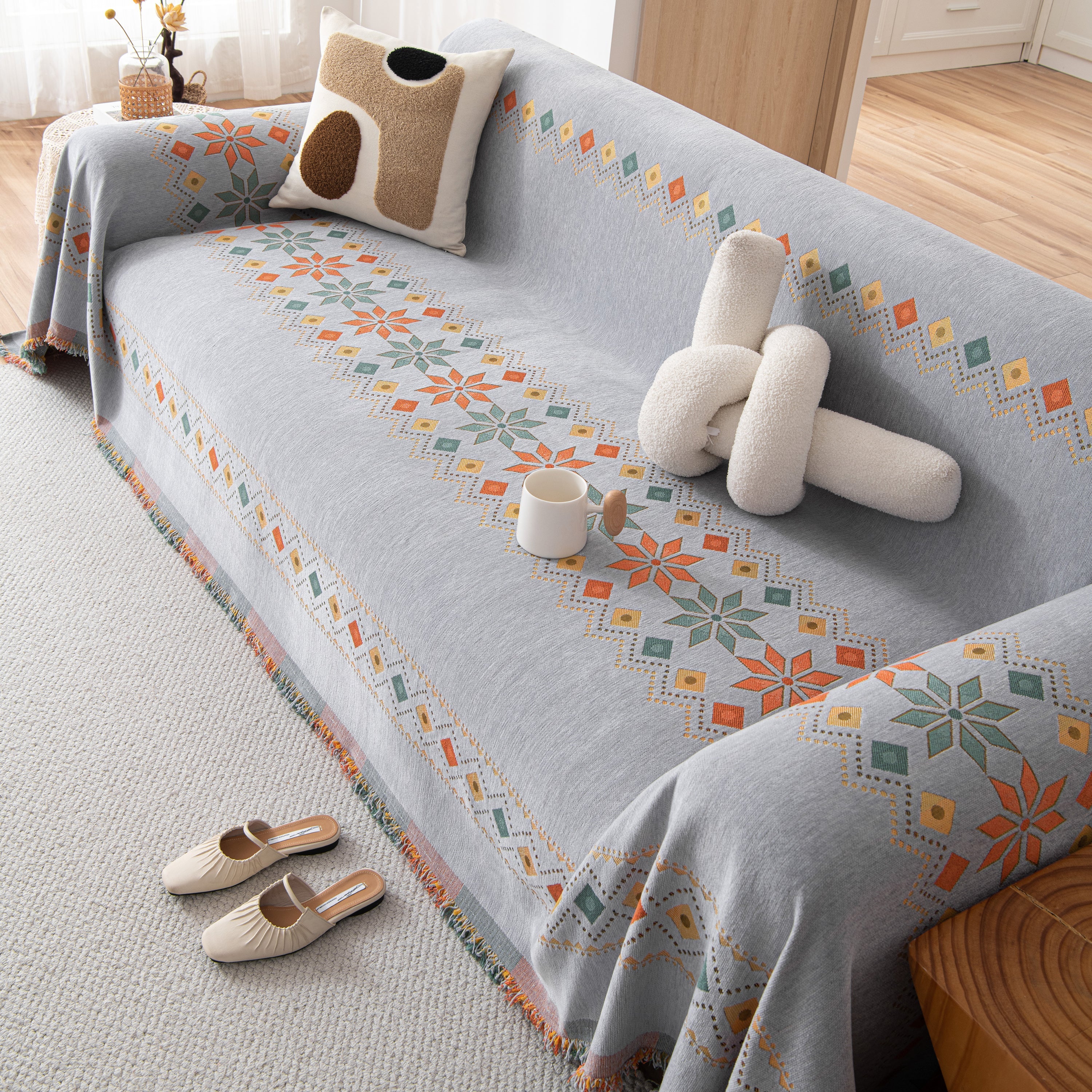 Bohemian Geometric Sofa Throw Cover, Cozy & Protective Ethnic-Inspired Couch Cover - Image 73