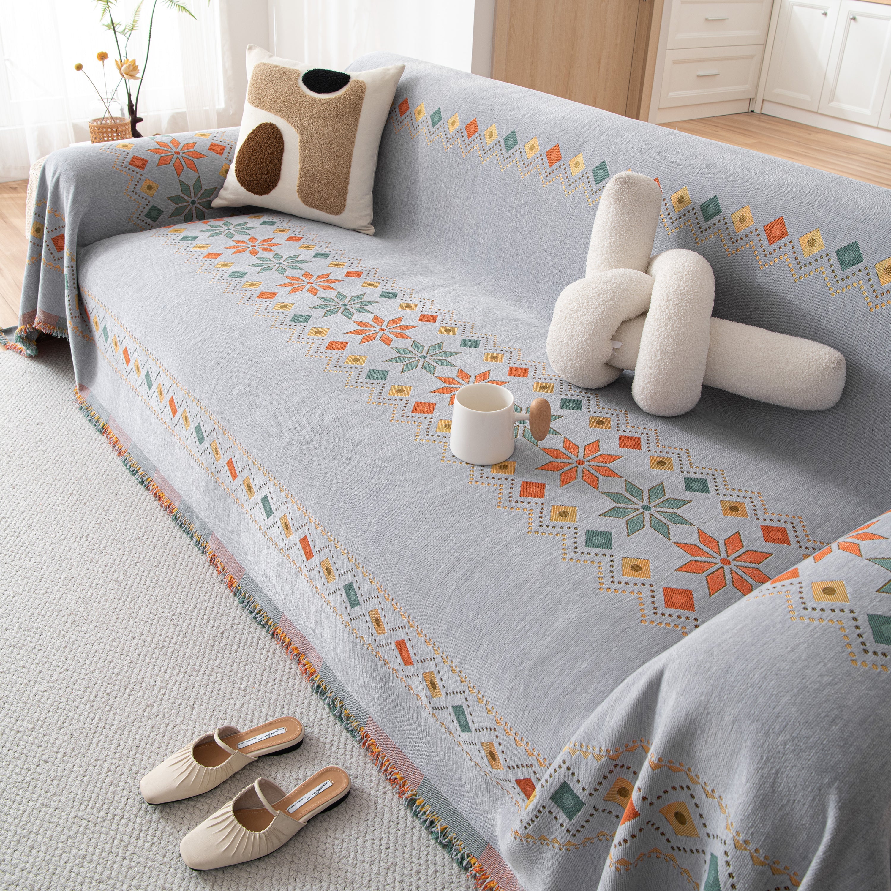 Bohemian Geometric Sofa Throw Cover, Cozy & Protective Ethnic-Inspired Couch Cover - Image 74