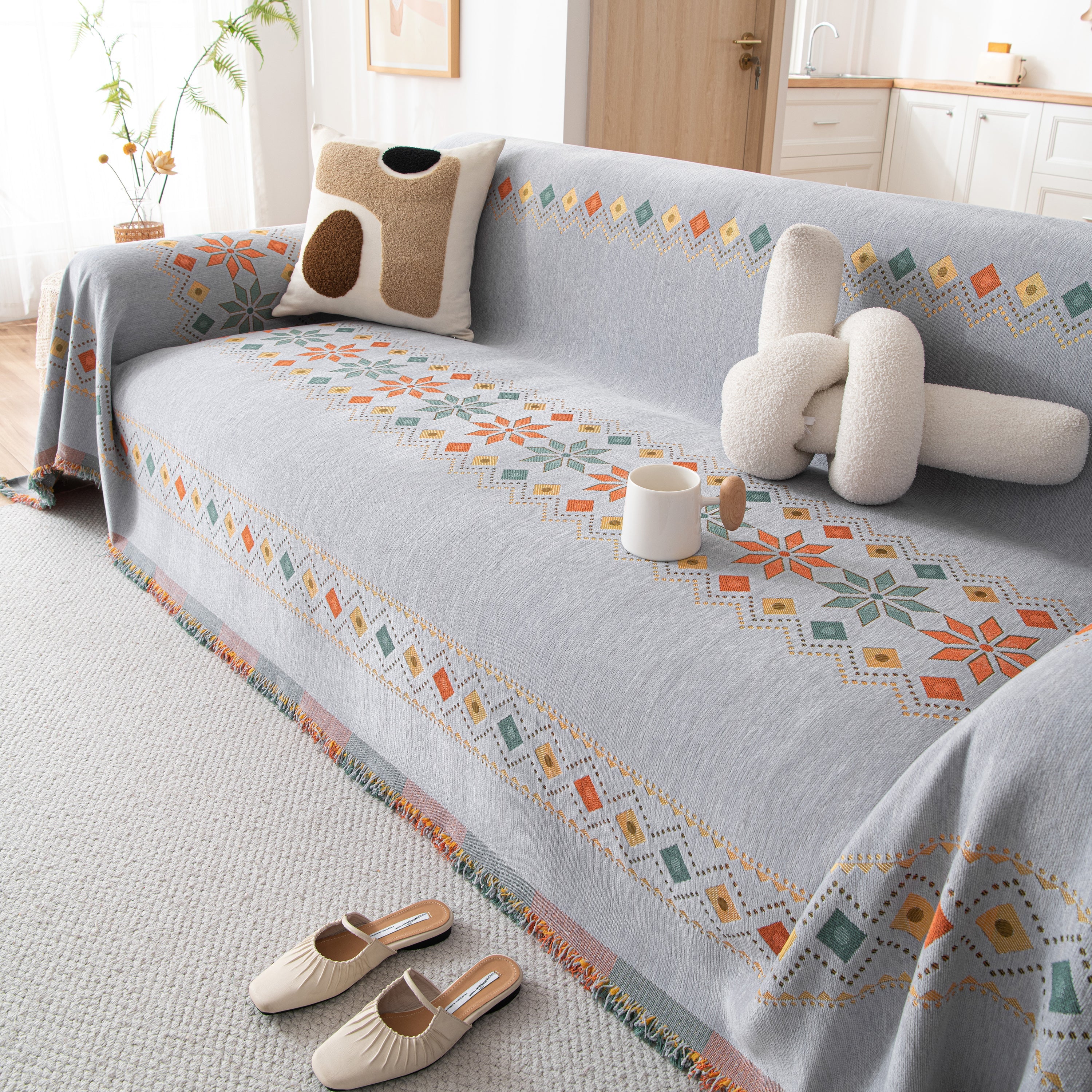 Bohemian Geometric Sofa Throw Cover, Cozy & Protective Ethnic-Inspired Couch Cover - Image 75