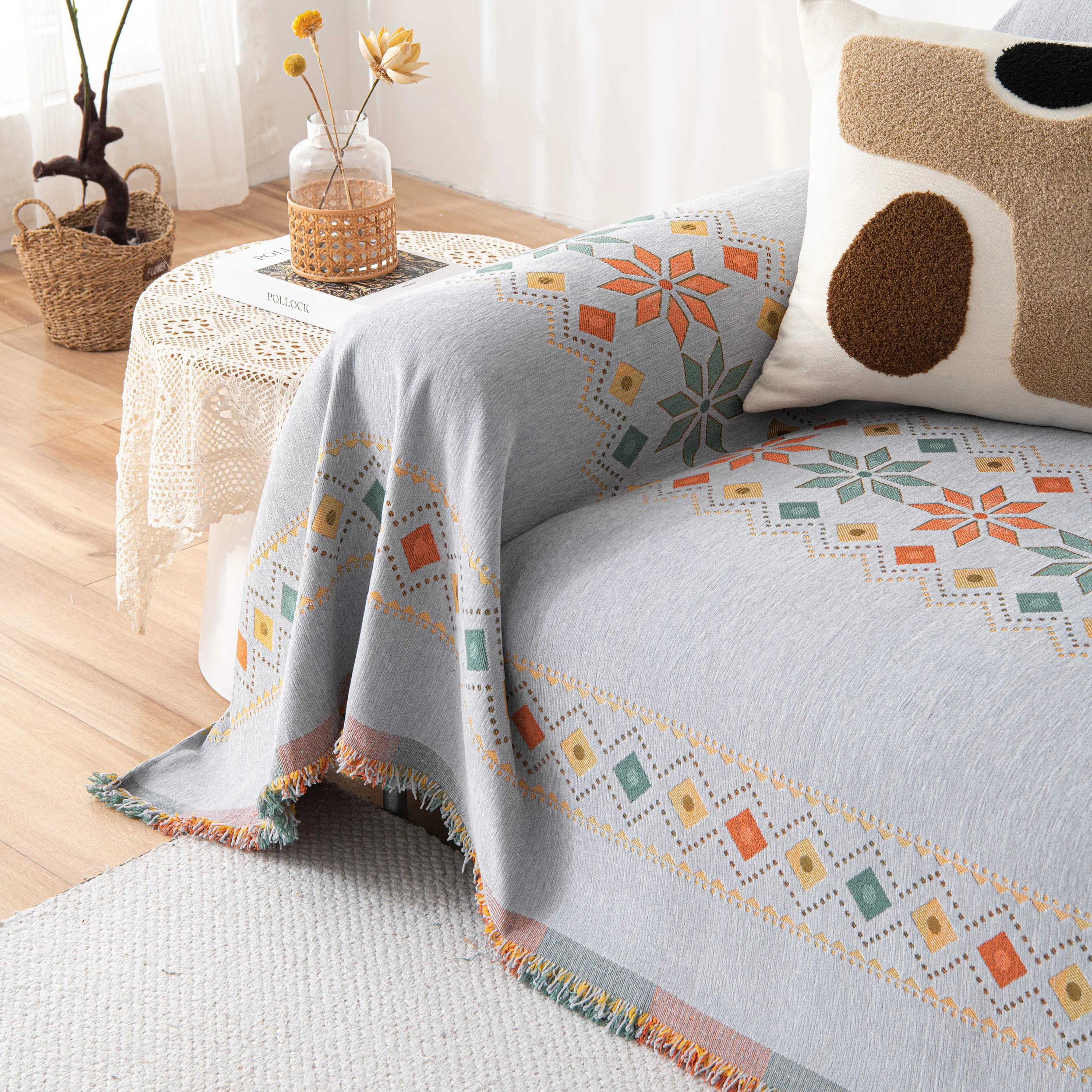 Bohemian Geometric Sofa Throw Cover, Cozy & Protective Ethnic-Inspired Couch Cover - Image 76