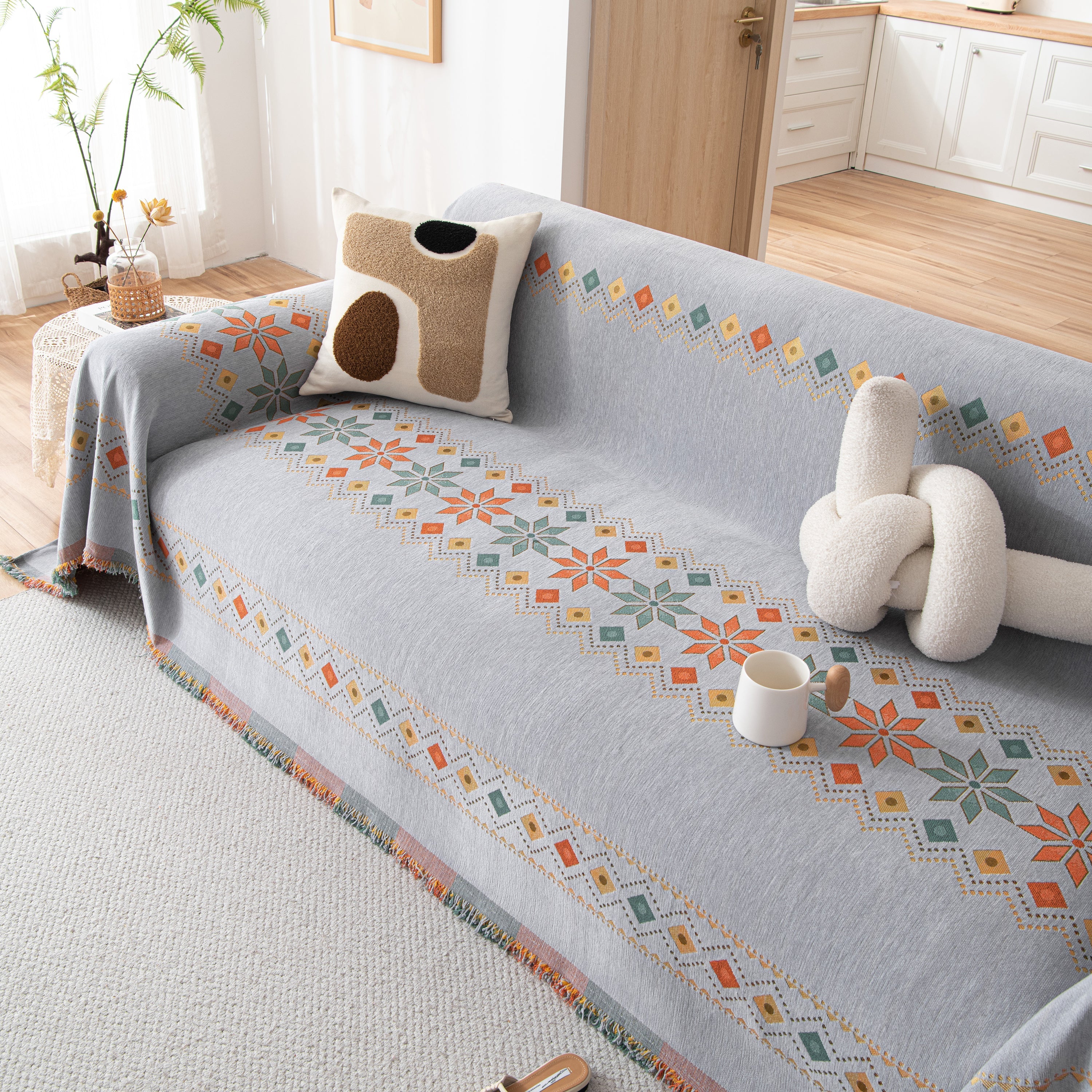 Bohemian Geometric Sofa Throw Cover, Cozy & Protective Ethnic-Inspired Couch Cover - Image 77