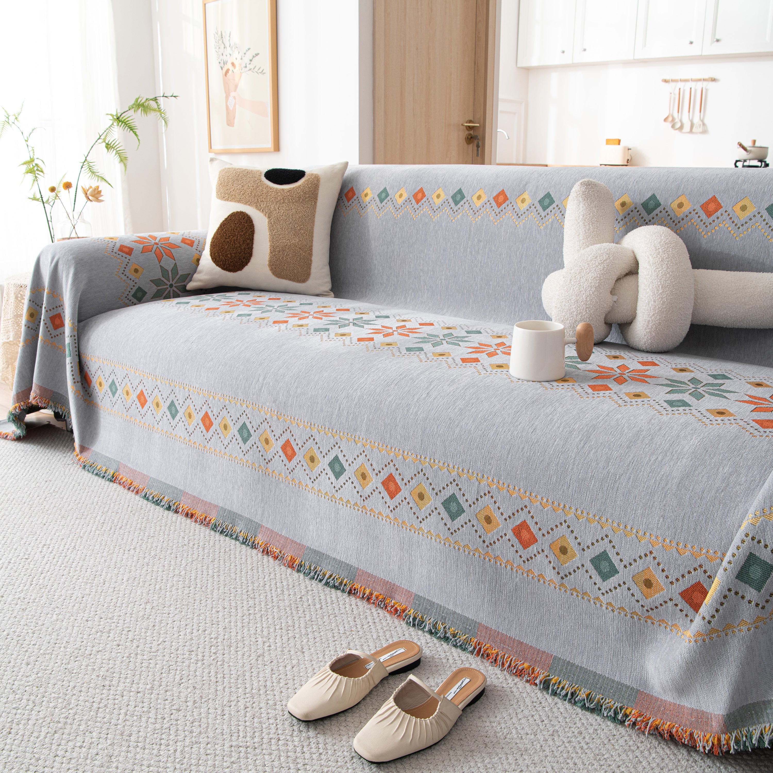 Bohemian Geometric Sofa Throw Cover, Cozy & Protective Ethnic-Inspired Couch Cover - Image 78