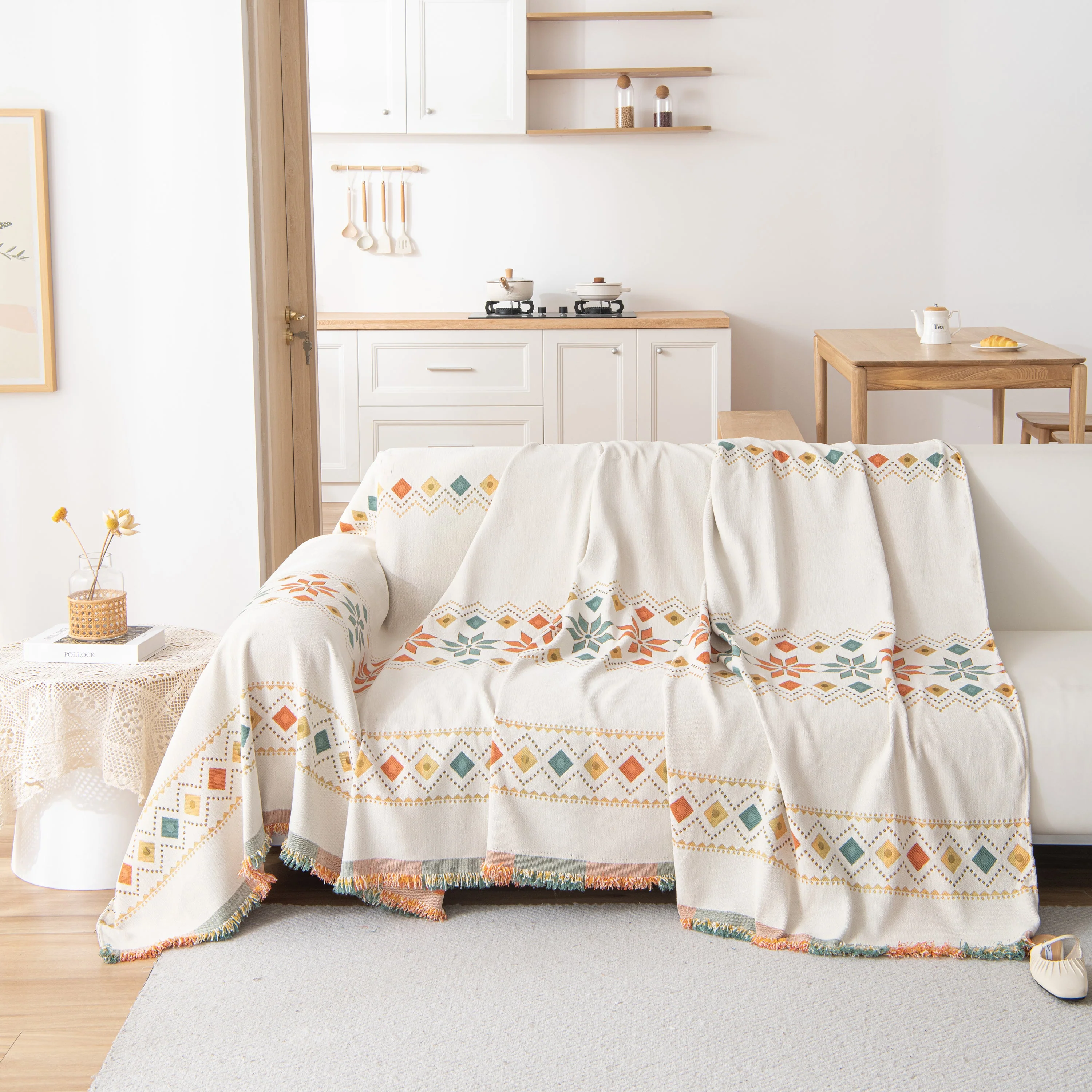 Bohemian Geometric Sofa Throw Cover, Cozy & Protective Ethnic-Inspired Couch Cover - Image 8