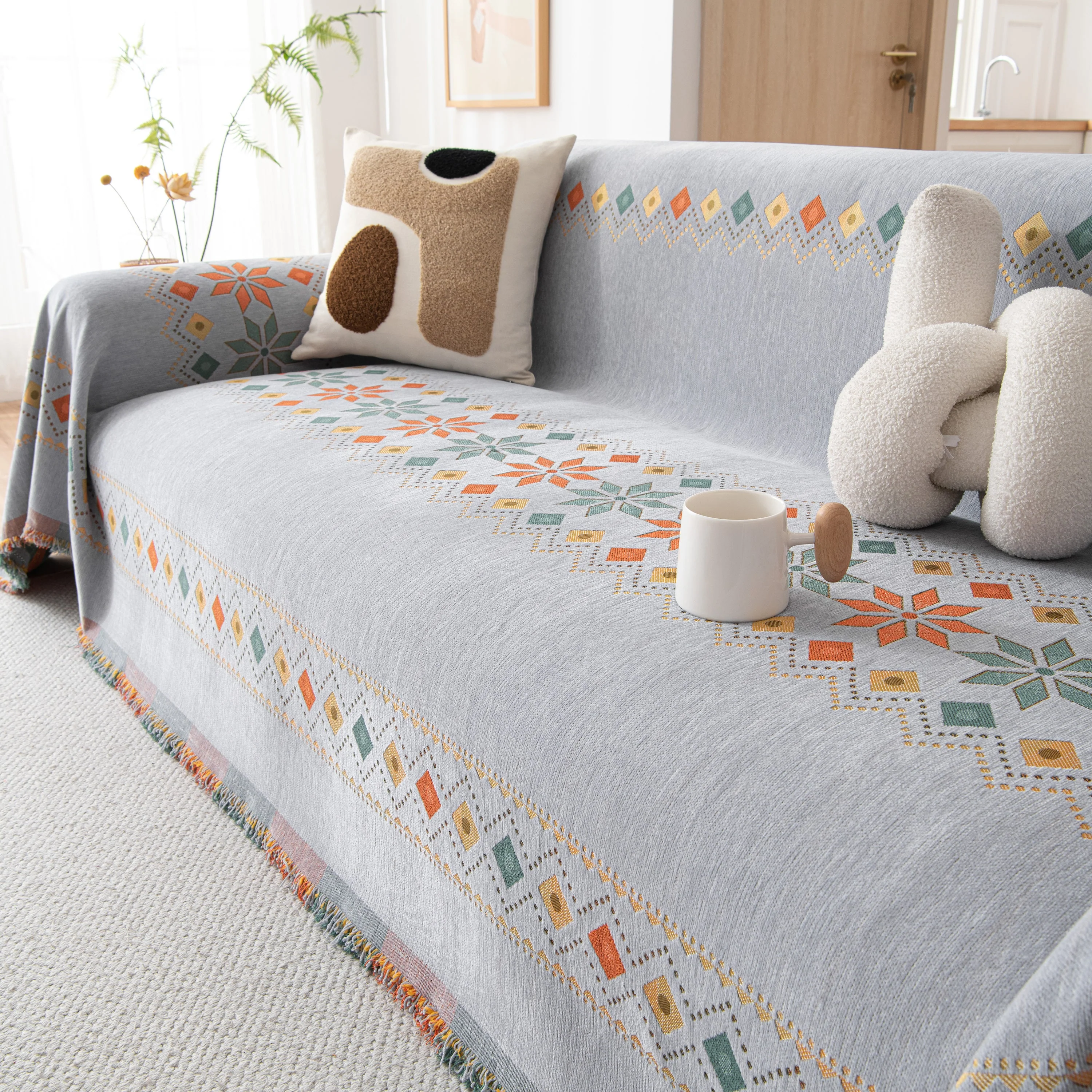 Bohemian Geometric Sofa Throw Cover, Cozy & Protective Ethnic-Inspired Couch Cover - Image 80