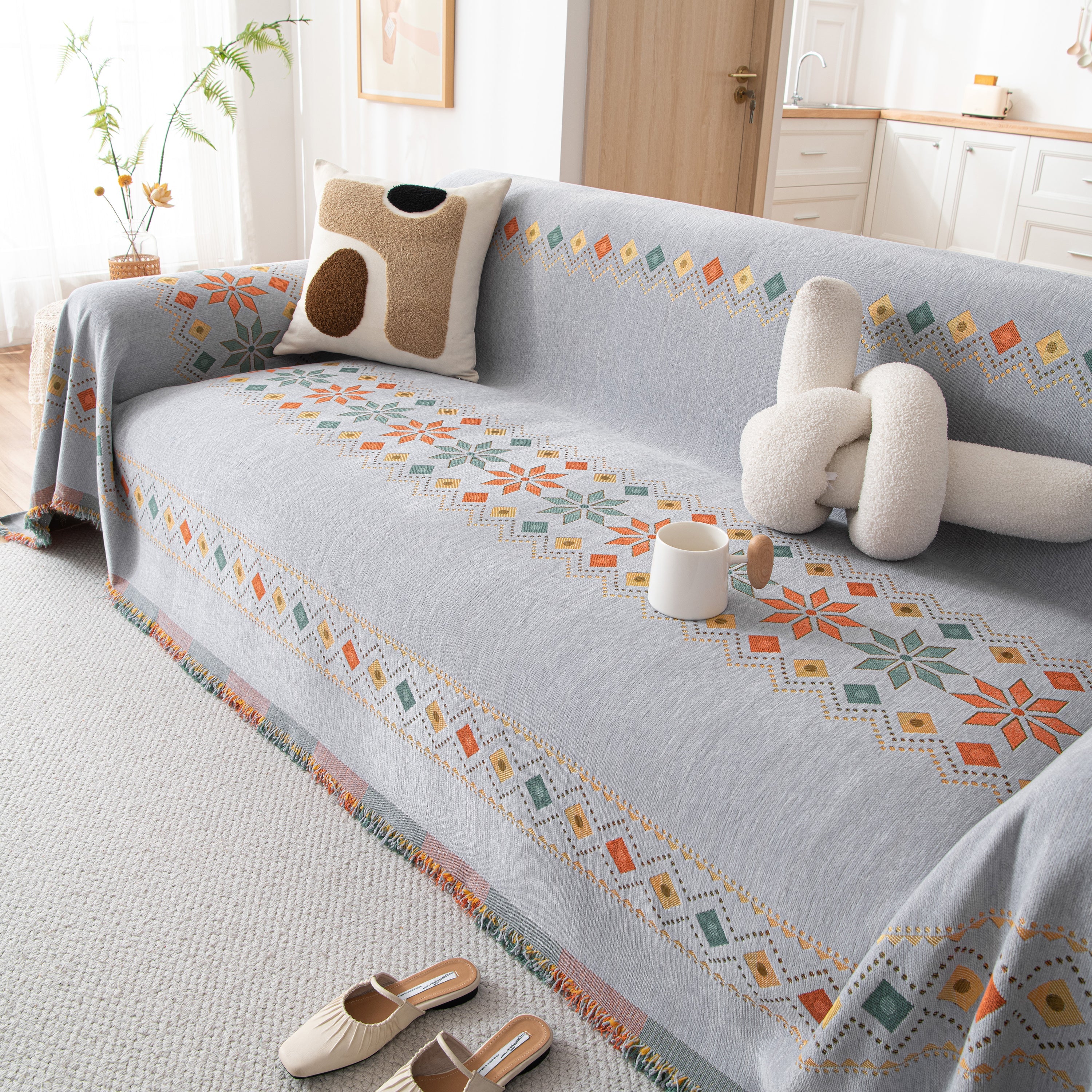 Bohemian Geometric Sofa Throw Cover, Cozy & Protective Ethnic-Inspired Couch Cover - Image 81