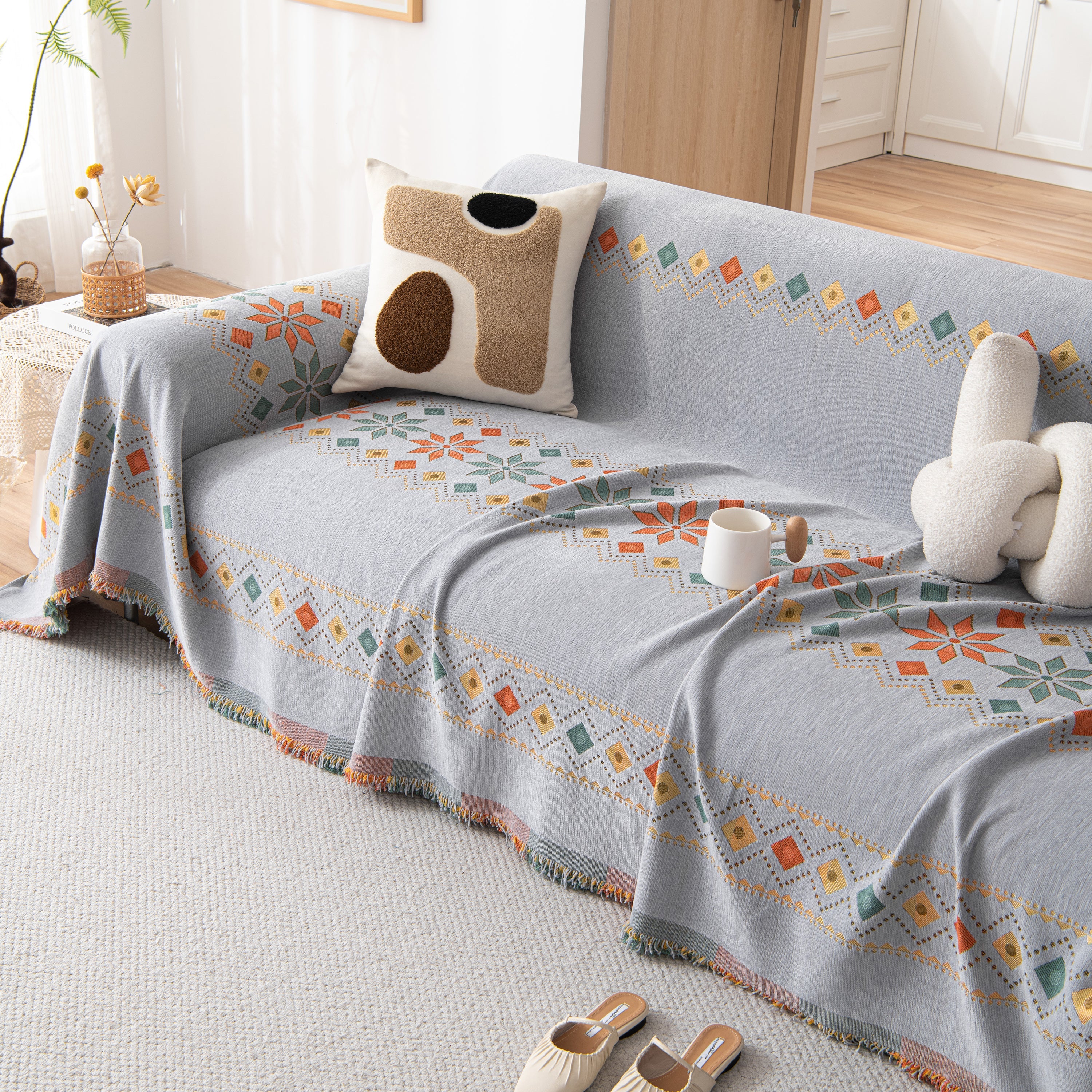 Bohemian Geometric Sofa Throw Cover, Cozy & Protective Ethnic-Inspired Couch Cover - Image 83