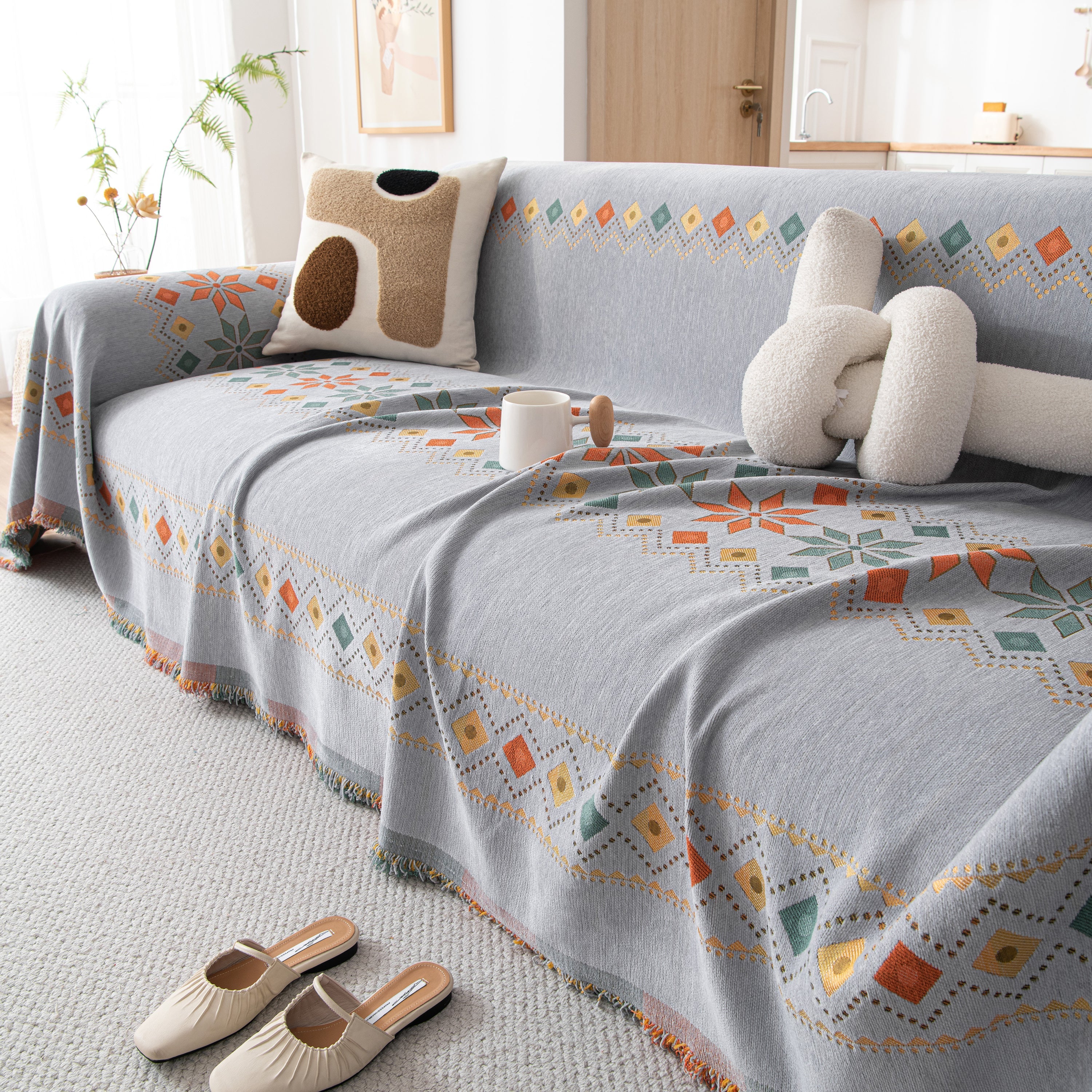 Bohemian Geometric Sofa Throw Cover, Cozy & Protective Ethnic-Inspired Couch Cover - Image 84