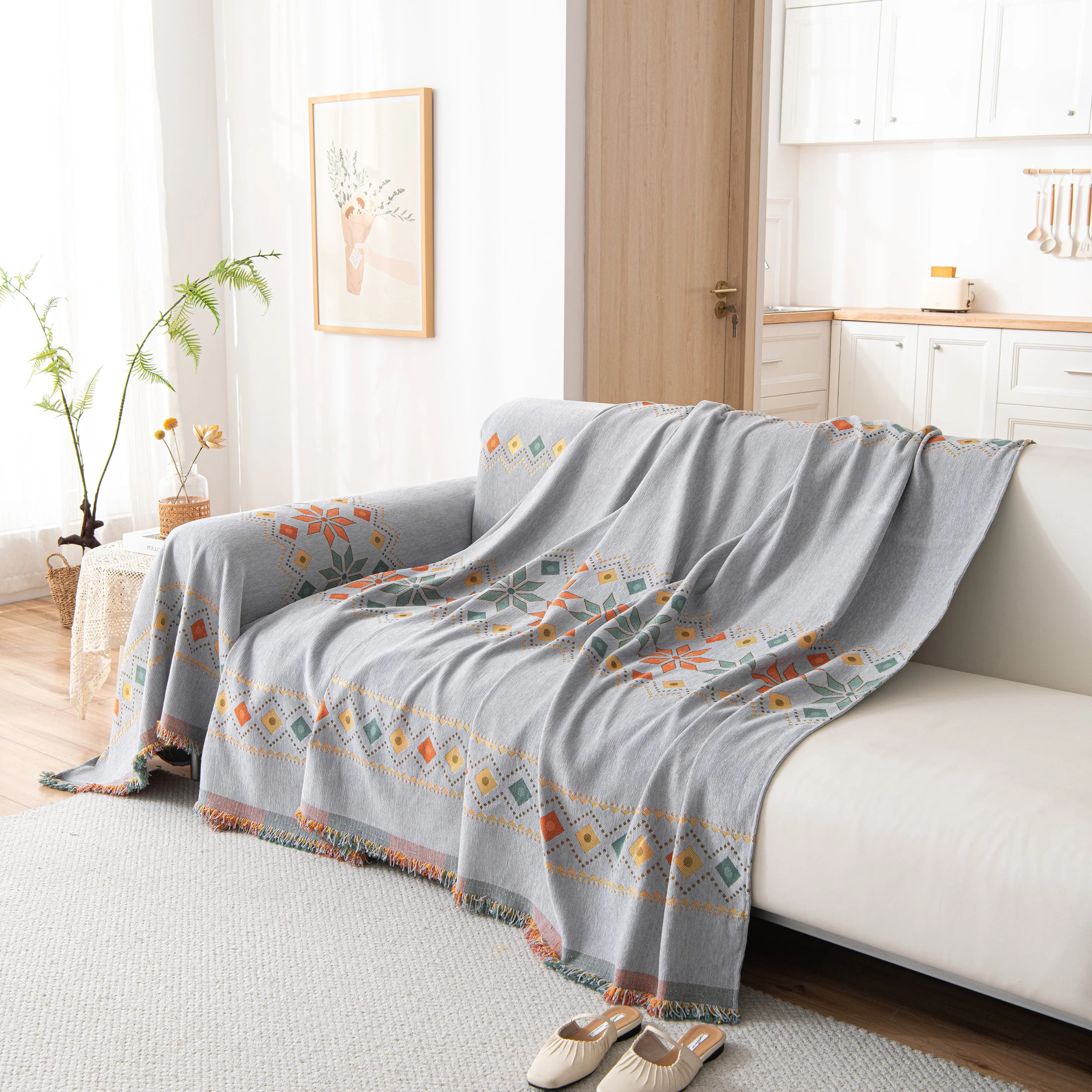 Bohemian Geometric Sofa Throw Cover, Cozy & Protective Ethnic-Inspired Couch Cover - Image 87