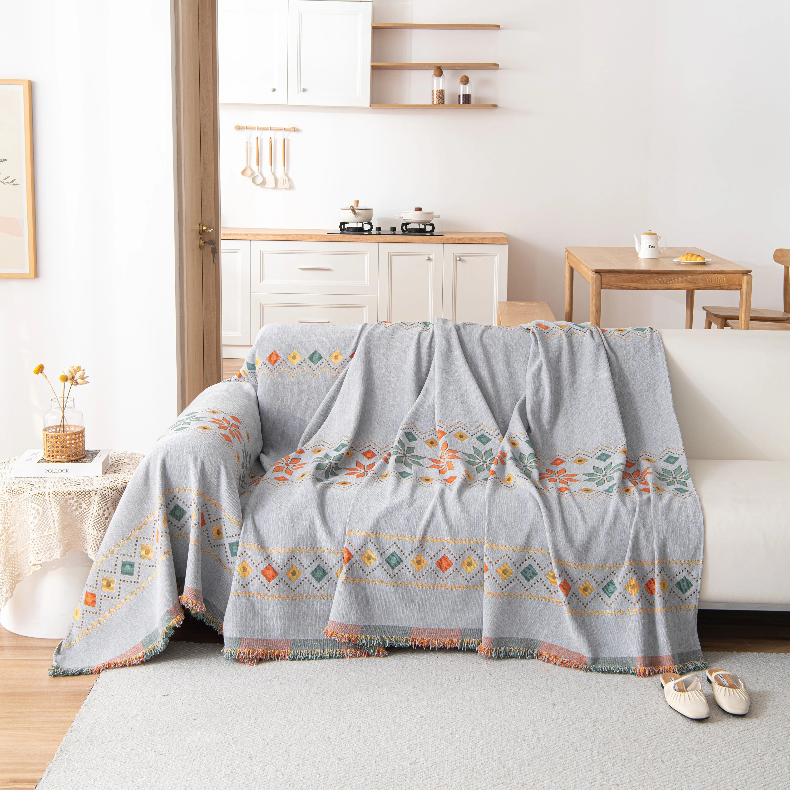 Bohemian Geometric Sofa Throw Cover, Cozy & Protective Ethnic-Inspired Couch Cover - Image 88