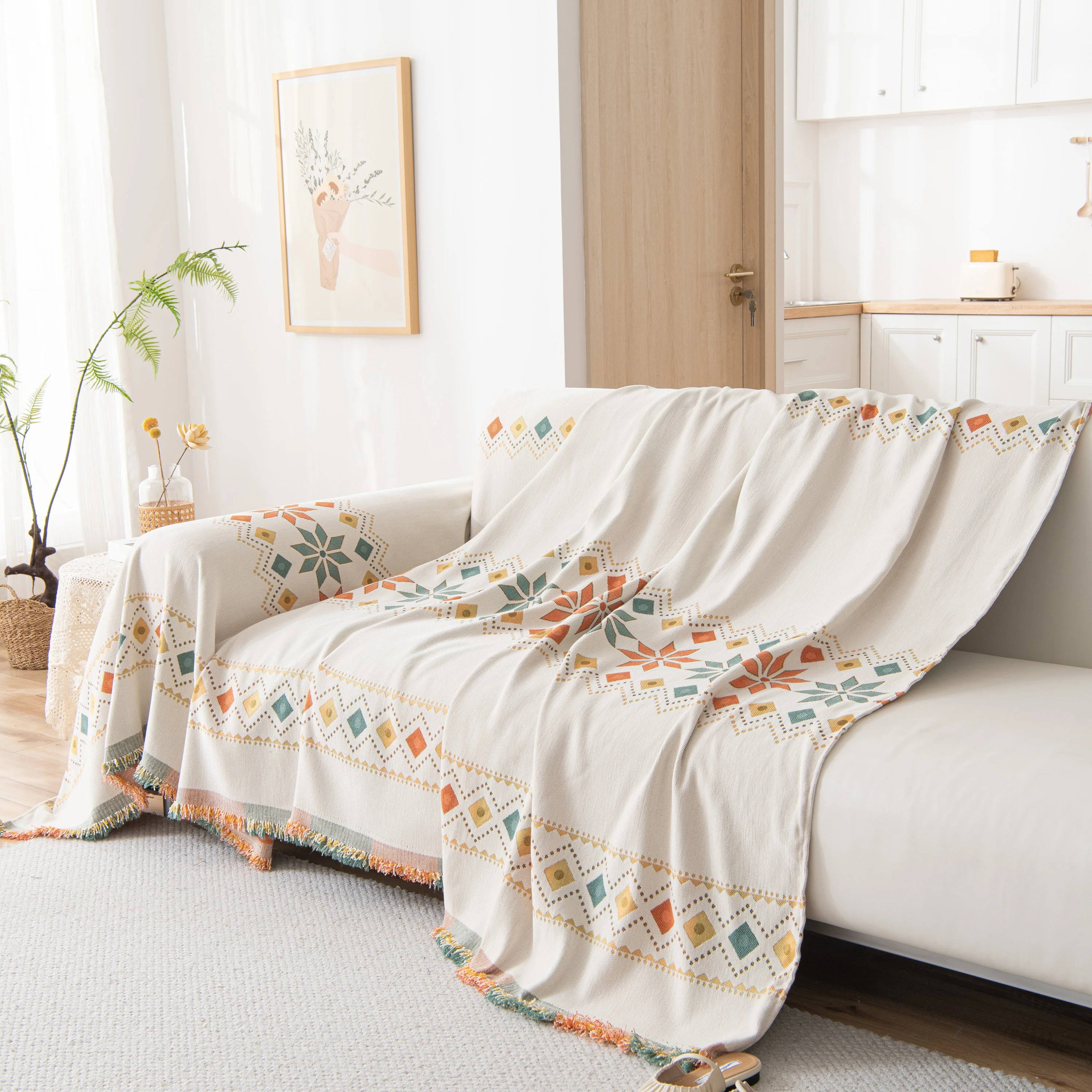 Bohemian Geometric Sofa Throw Cover, Cozy & Protective Ethnic-Inspired Couch Cover - Image 9