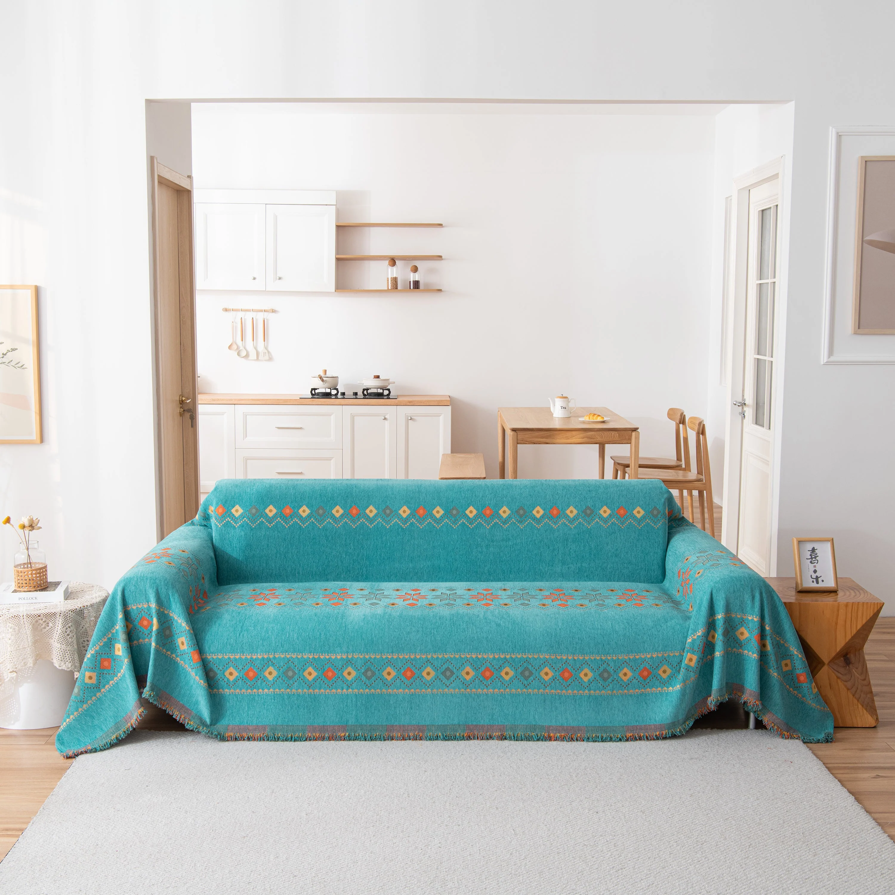 Bohemian Geometric Sofa Throw Cover, Cozy & Protective Ethnic-Inspired Couch Cover - Image 95