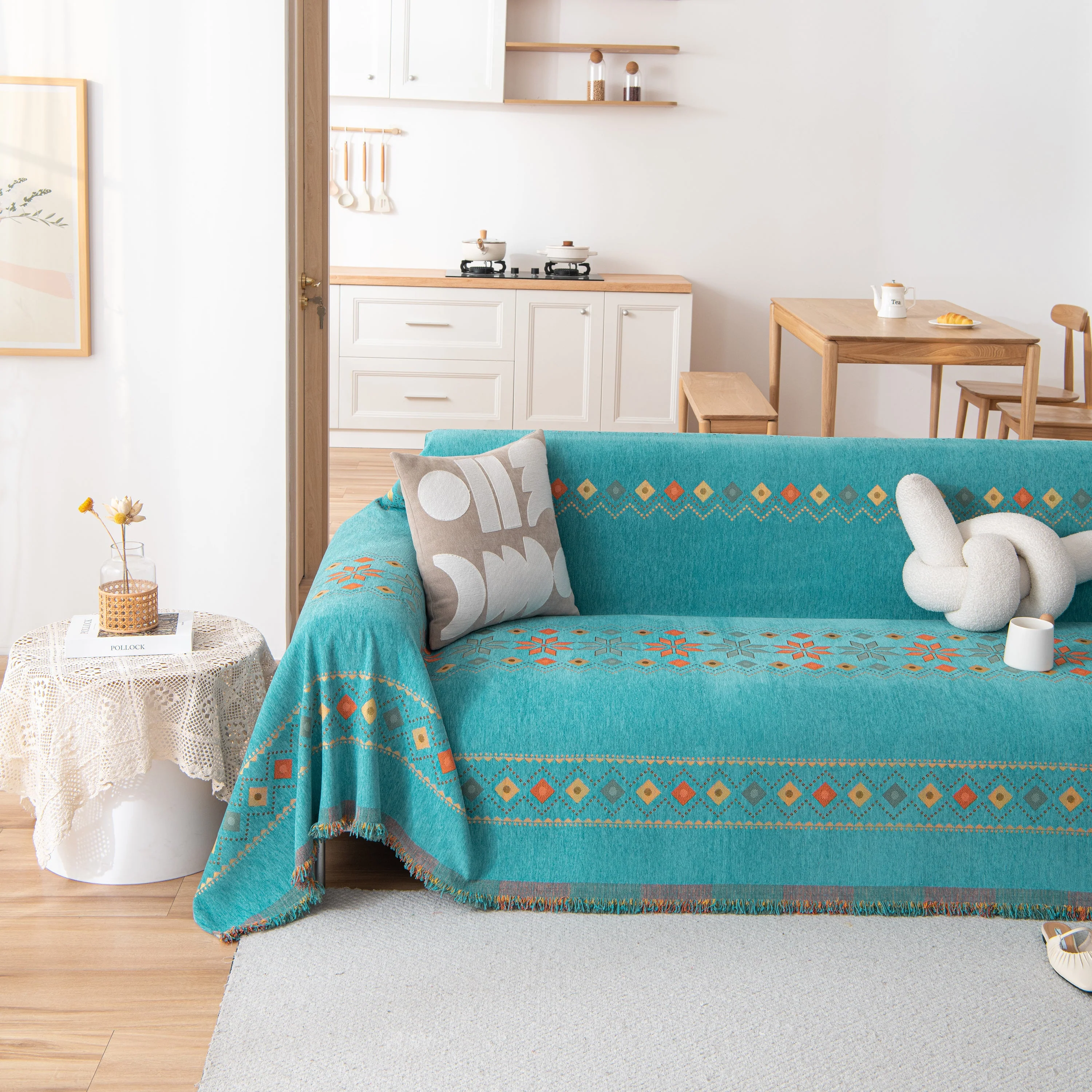 Bohemian Geometric Sofa Throw Cover, Cozy & Protective Ethnic-Inspired Couch Cover - Image 97