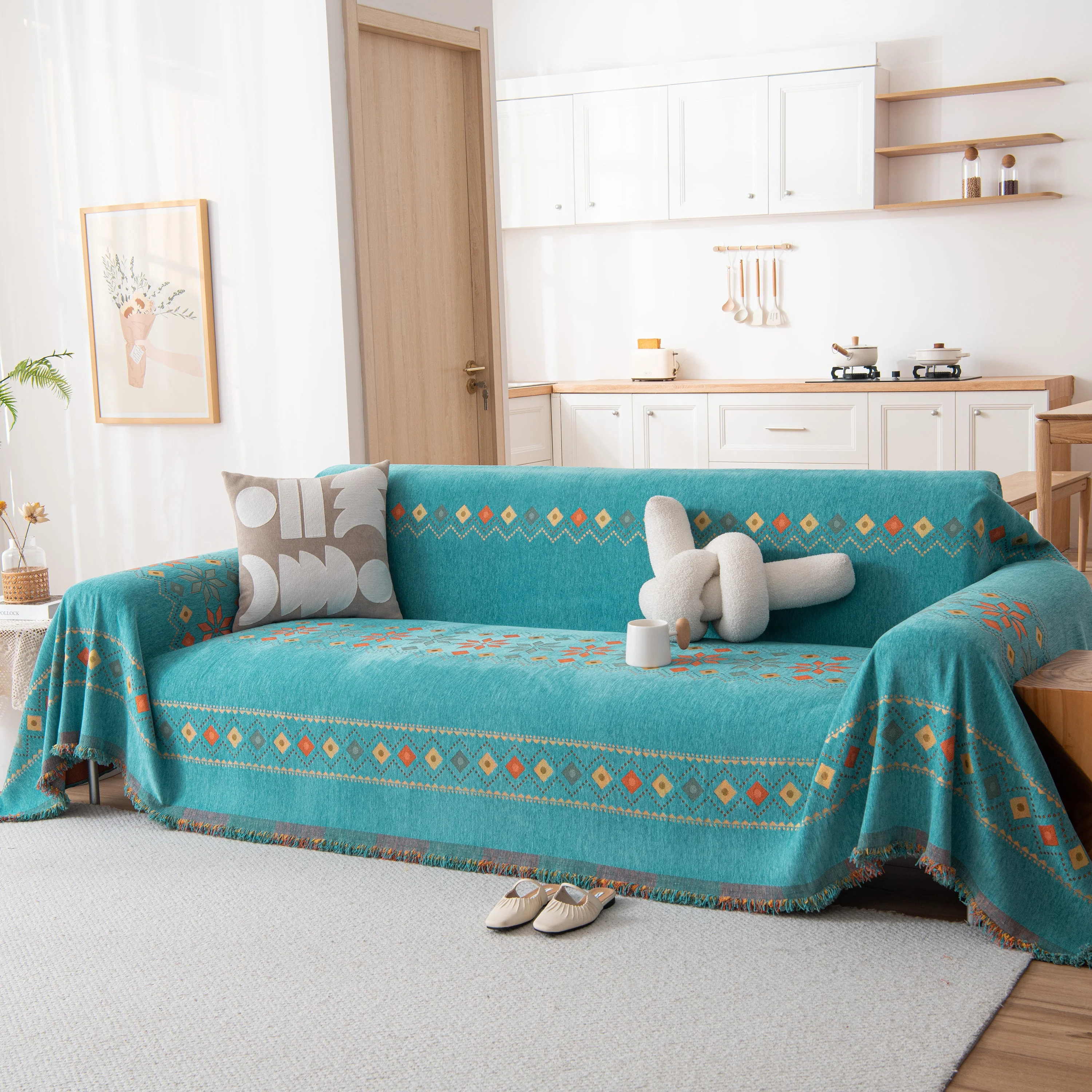 Bohemian Geometric Sofa Throw Cover, Cozy & Protective Ethnic-Inspired Couch Cover - Image 98