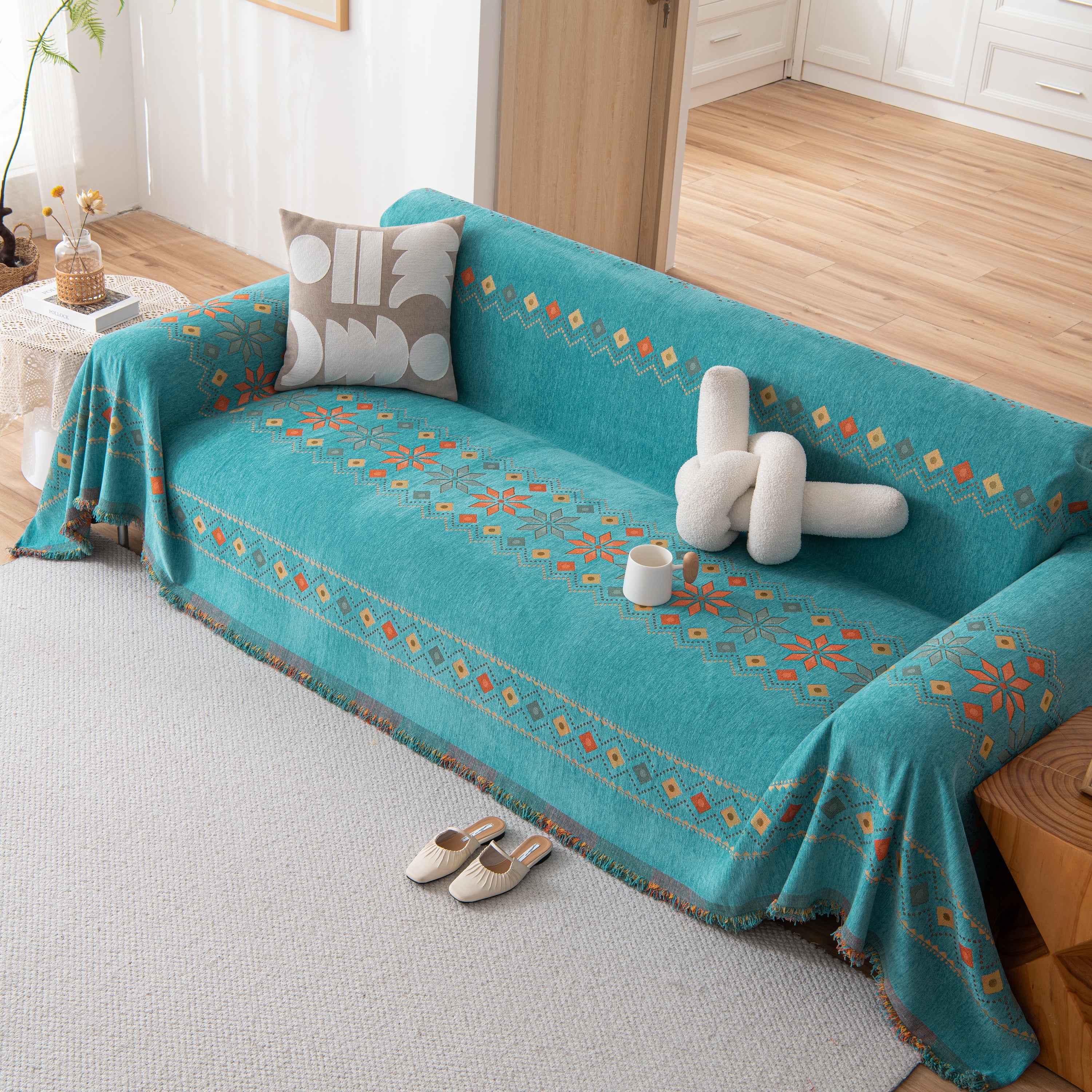 Bohemian Geometric Sofa Throw Cover, Cozy & Protective Ethnic-Inspired Couch Cover - Image 99