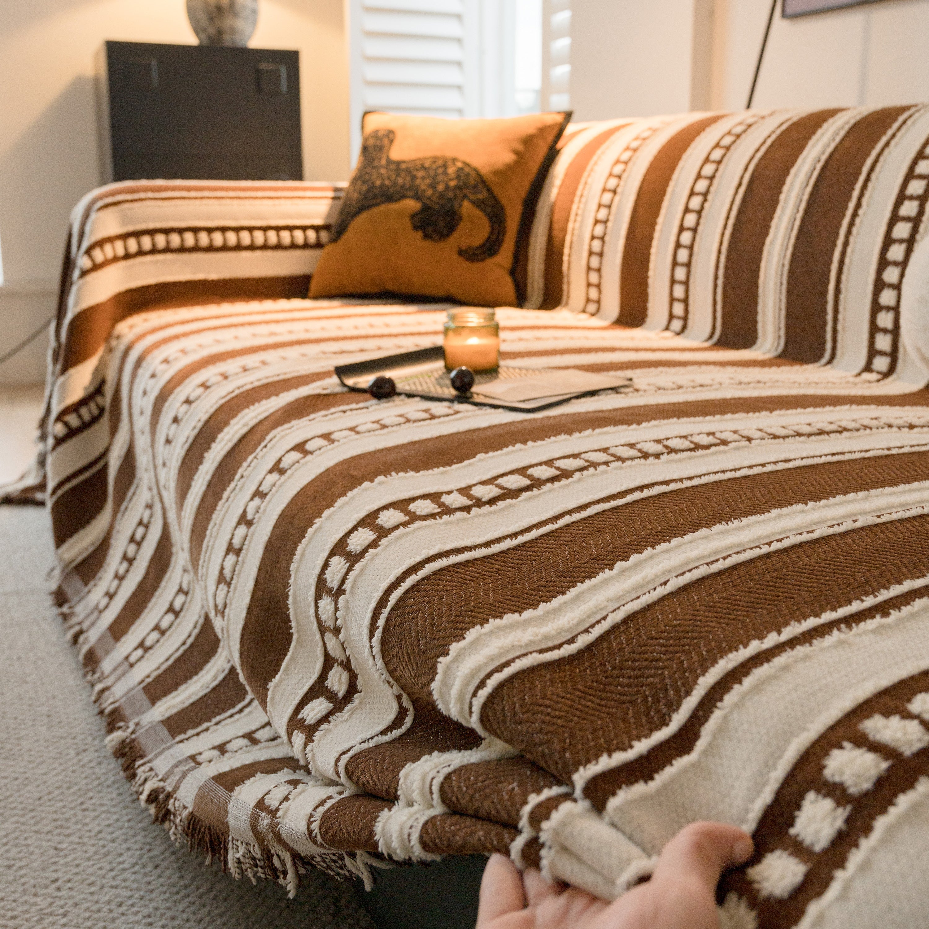 Bohemian Striped Sofa Cover, Decor Woven Throw for Couch, Loveseat, or Sectional - Image 38