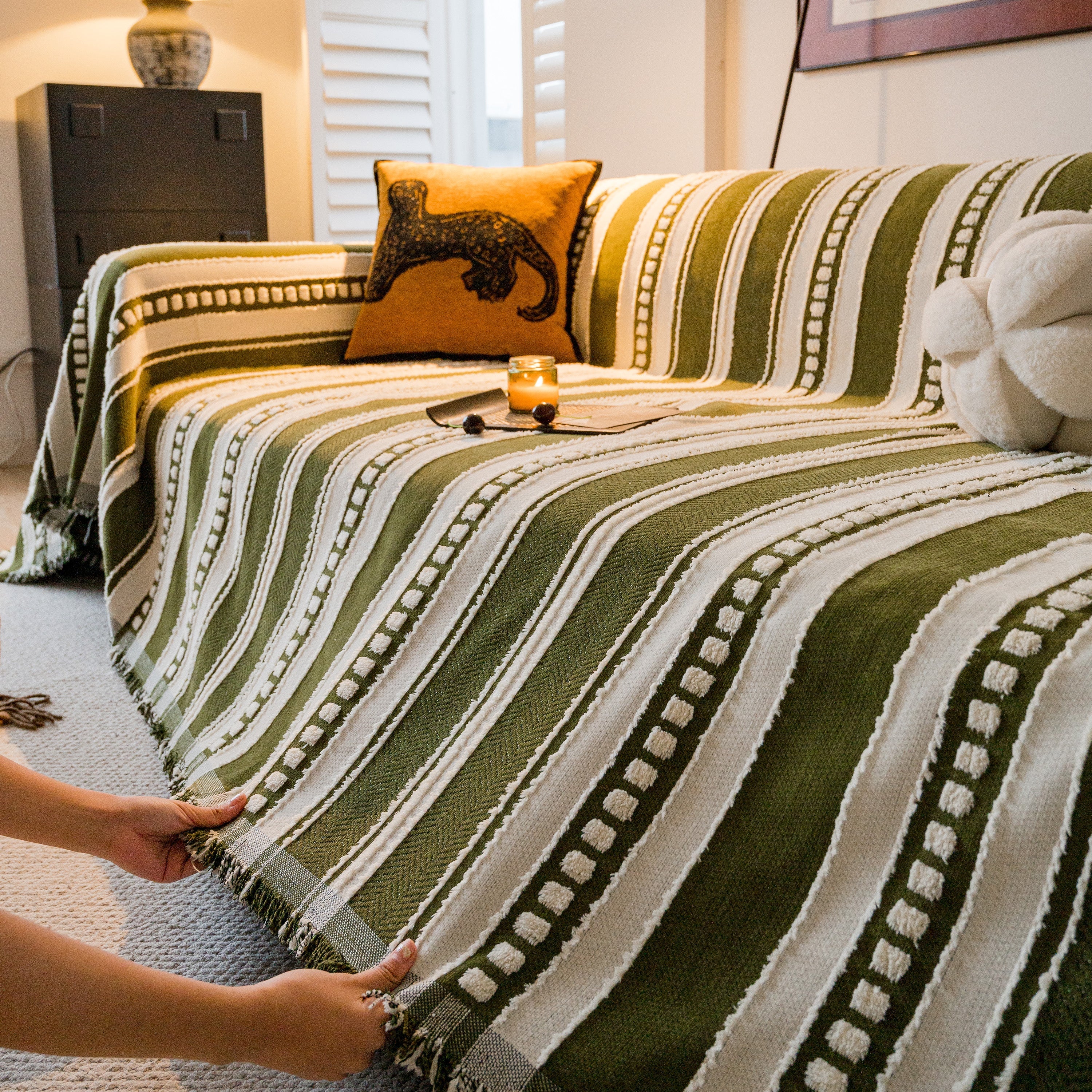 Bohemian Striped Sofa Cover, Decor Woven Throw for Couch, Loveseat, or Sectional - Image 9