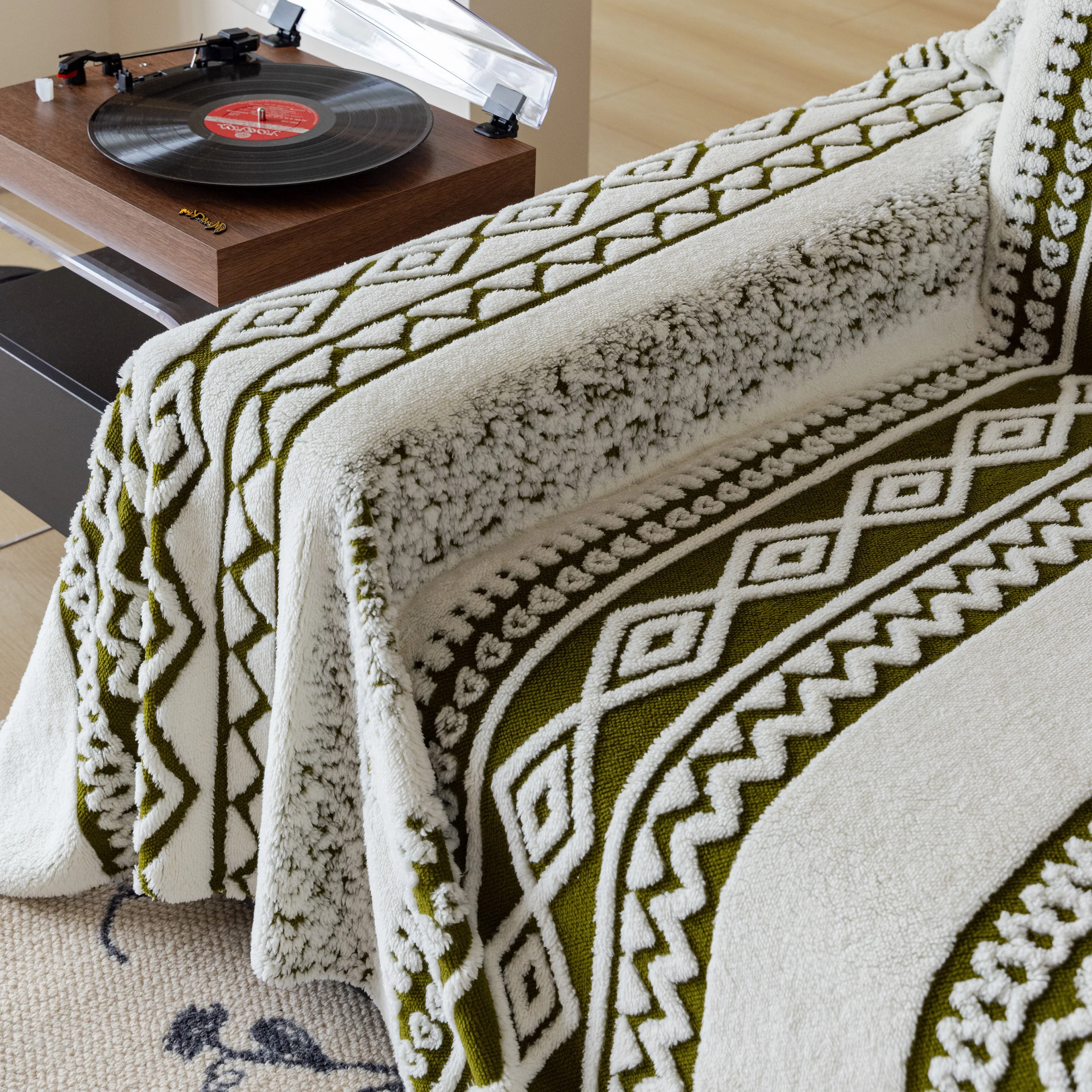 Bohemian Tufted Sofa Cover, Plush Fleece Throw Blanket with 3D Woven Aztec Stripes - Image 12