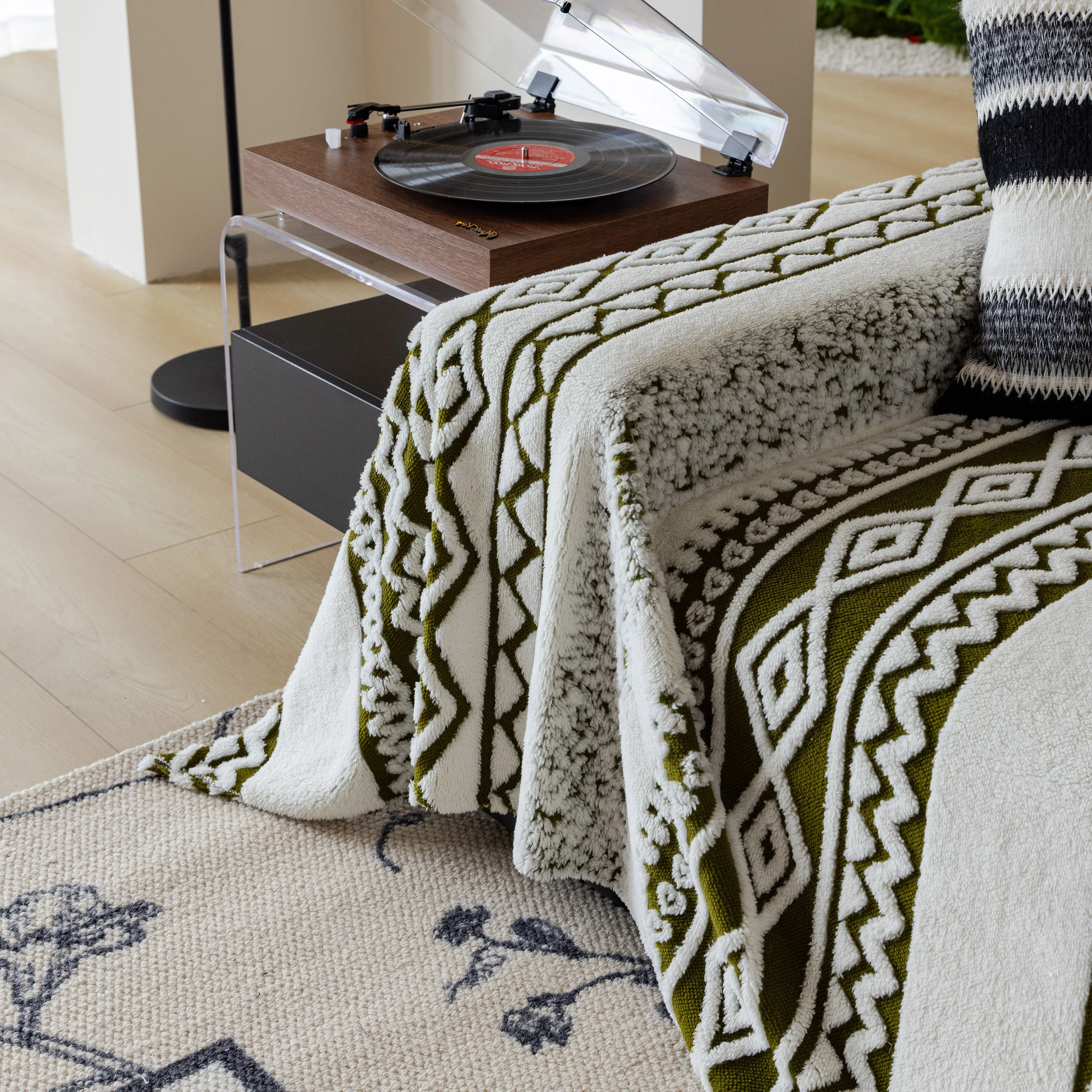 Bohemian Tufted Sofa Cover, Plush Fleece Throw Blanket with 3D Woven Aztec Stripes - Image 13