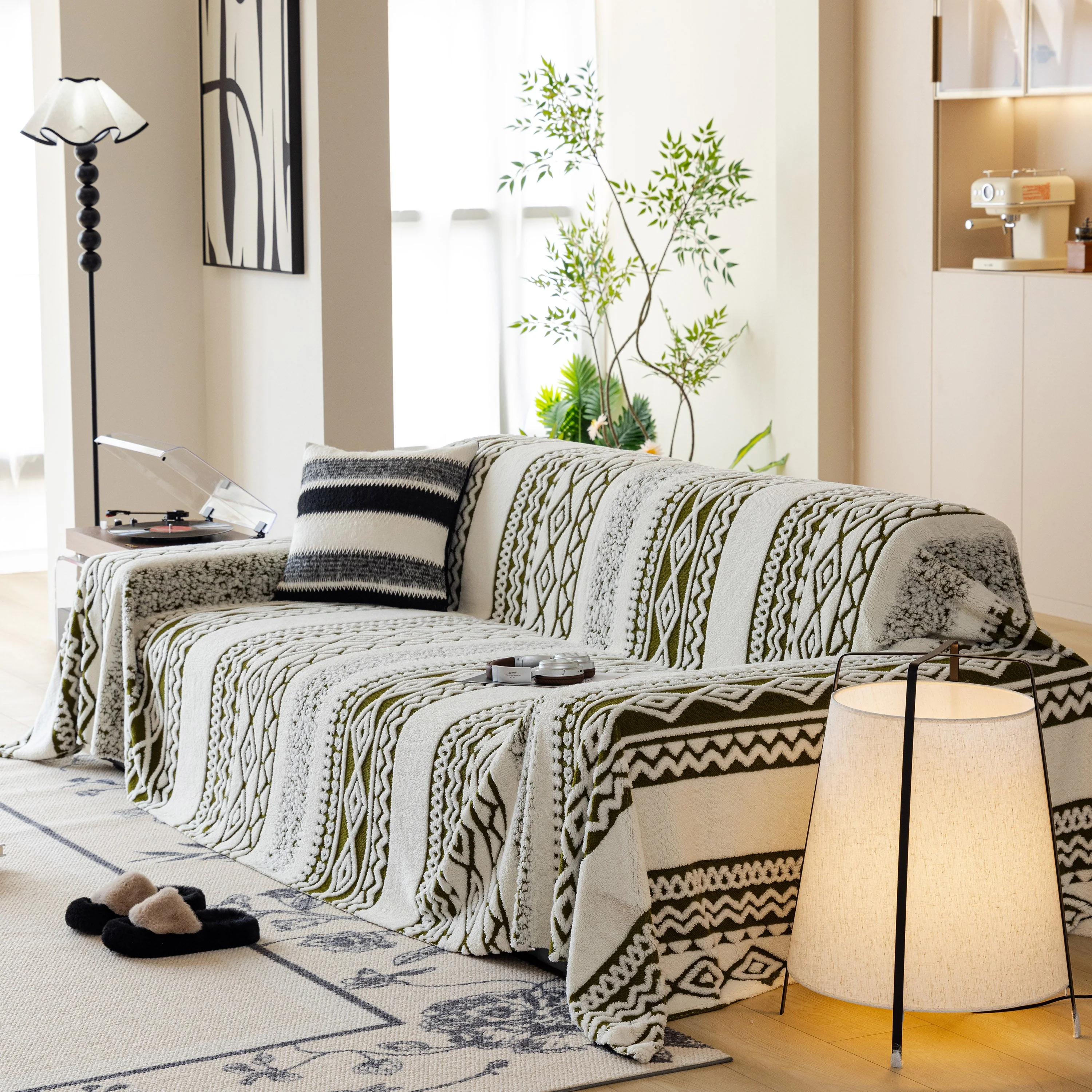 Bohemian Tufted Sofa Cover, Plush Fleece Throw Blanket with 3D Woven Aztec Stripes - Image 16