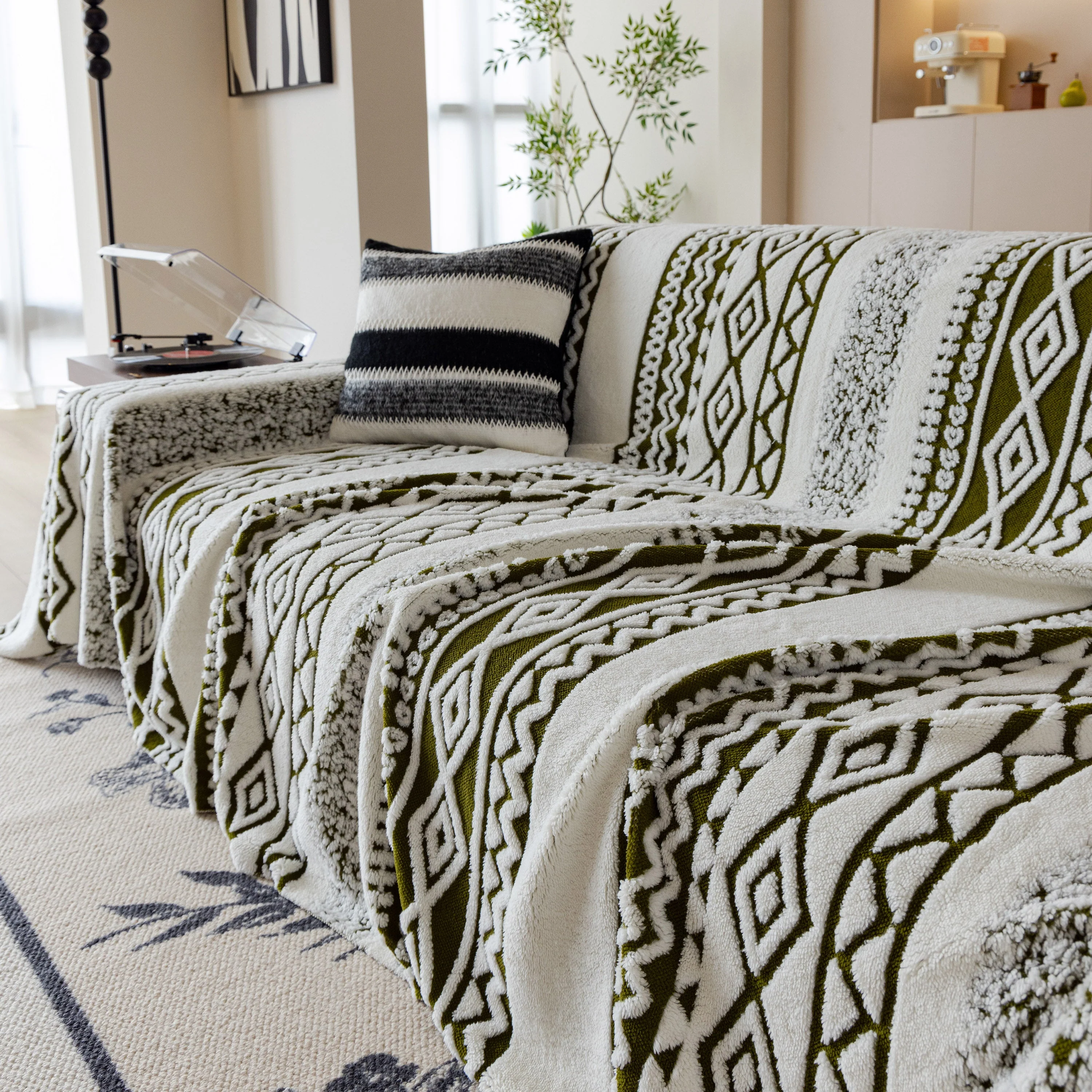 Bohemian Tufted Sofa Cover, Plush Fleece Throw Blanket with 3D Woven Aztec Stripes - Image 17