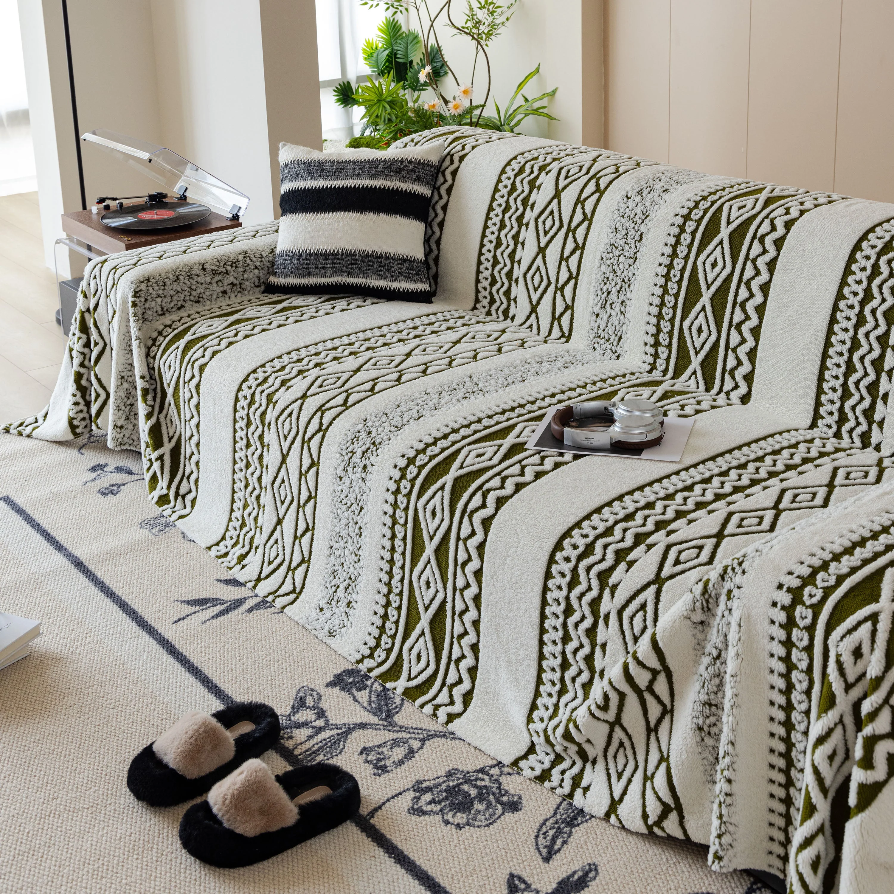 Bohemian Tufted Sofa Cover, Plush Fleece Throw Blanket with 3D Woven Aztec Stripes - Image 18