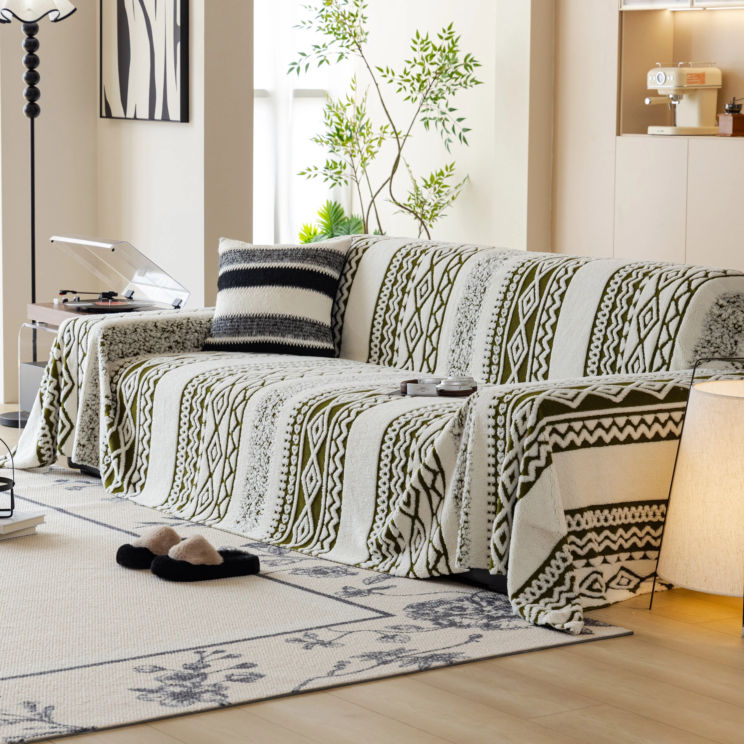 Bohemian Tufted Sofa Cover, Plush Fleece Throw Blanket with 3D Woven Aztec Stripes - Image 20
