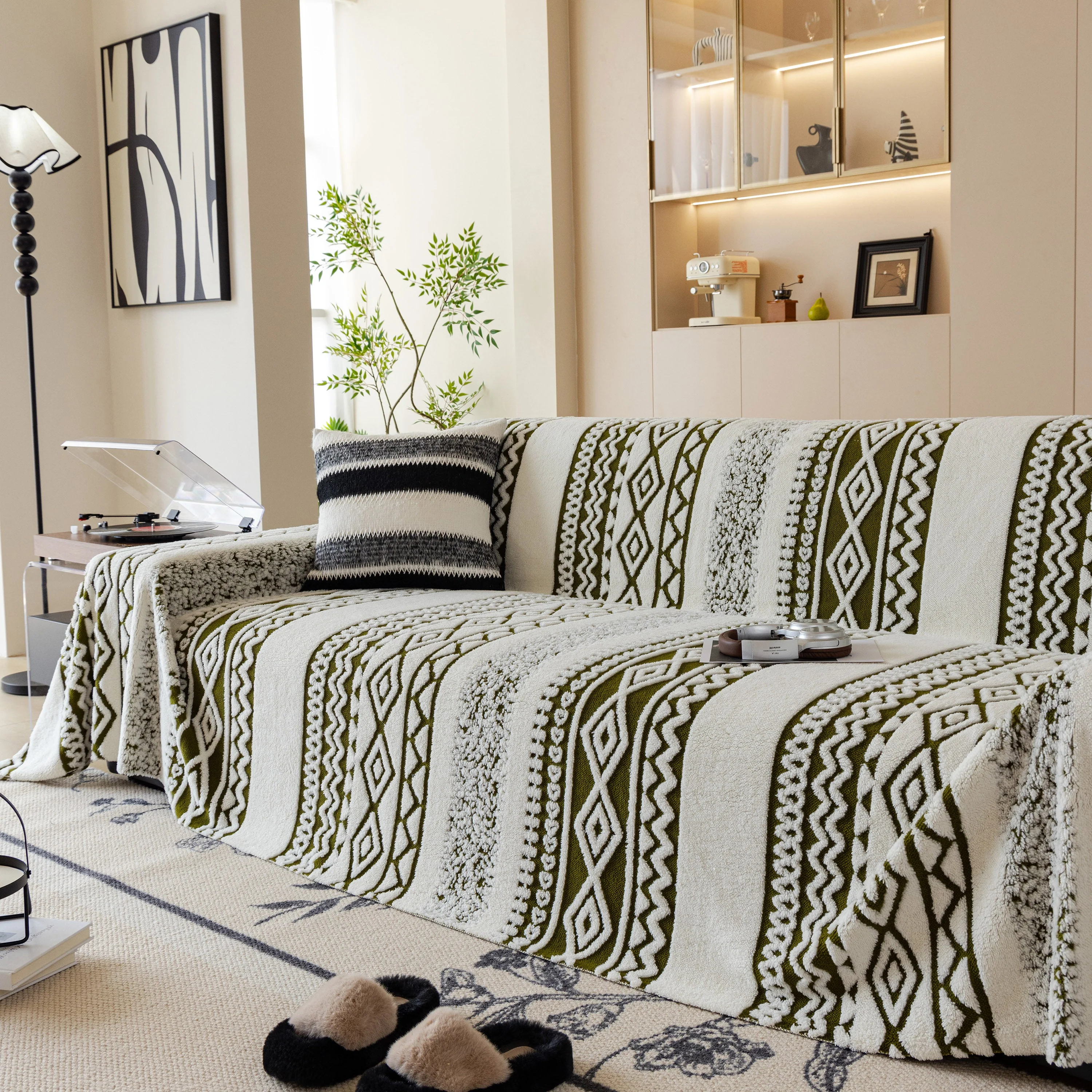 Bohemian Tufted Sofa Cover, Plush Fleece Throw Blanket with 3D Woven Aztec Stripes - Image 21
