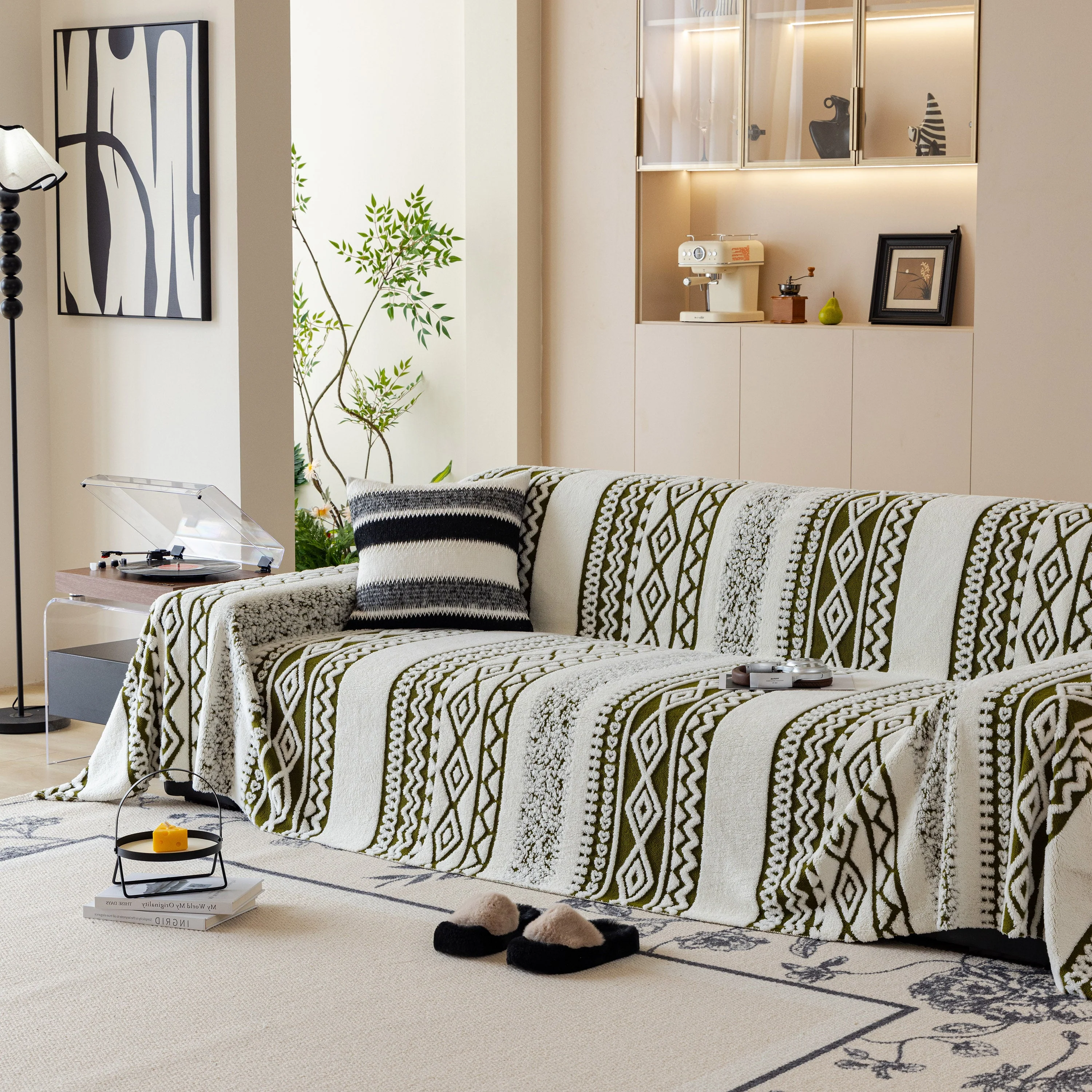Bohemian Tufted Sofa Cover, Plush Fleece Throw Blanket with 3D Woven Aztec Stripes - Image 22