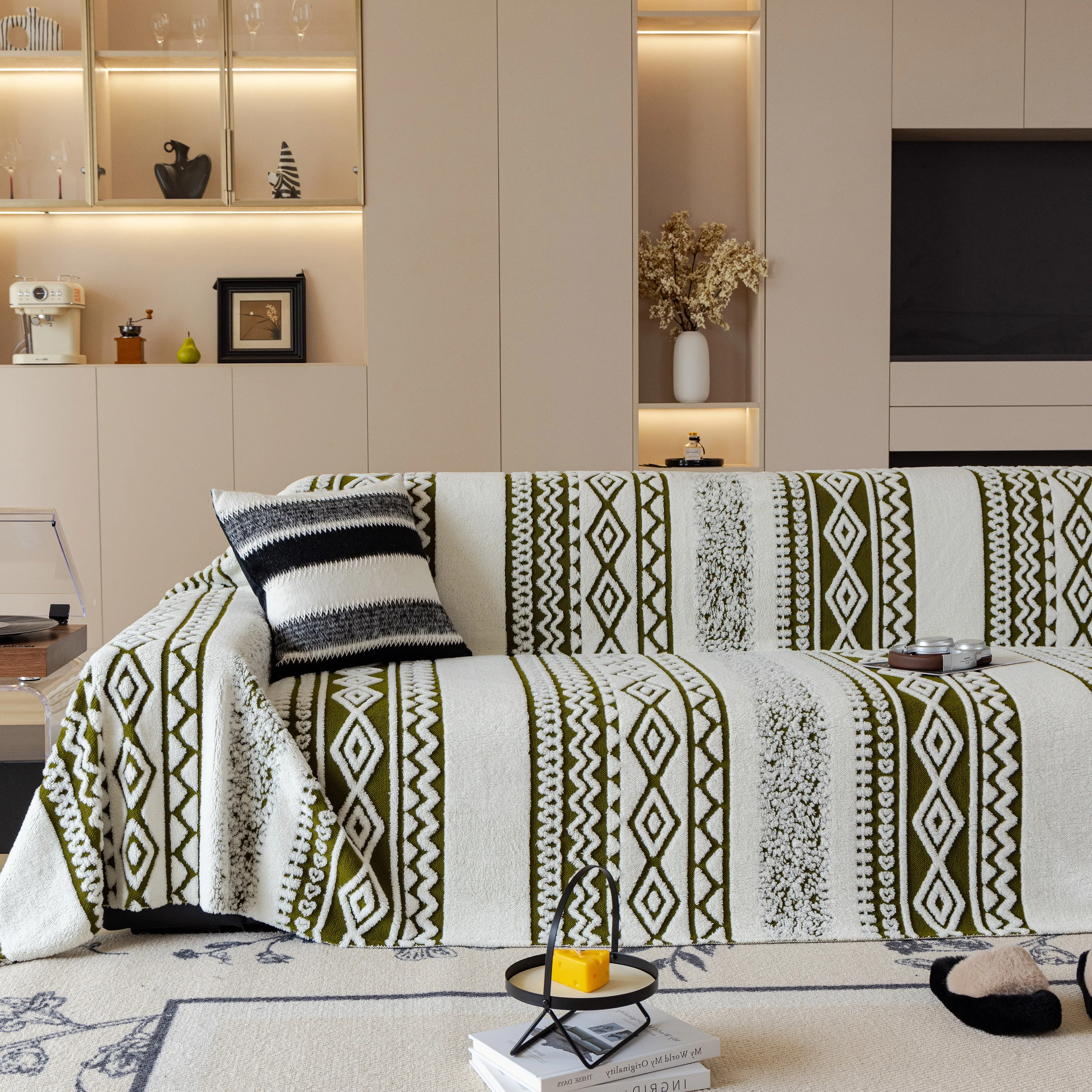 Bohemian Tufted Sofa Cover, Plush Fleece Throw Blanket with 3D Woven Aztec Stripes - Image 24
