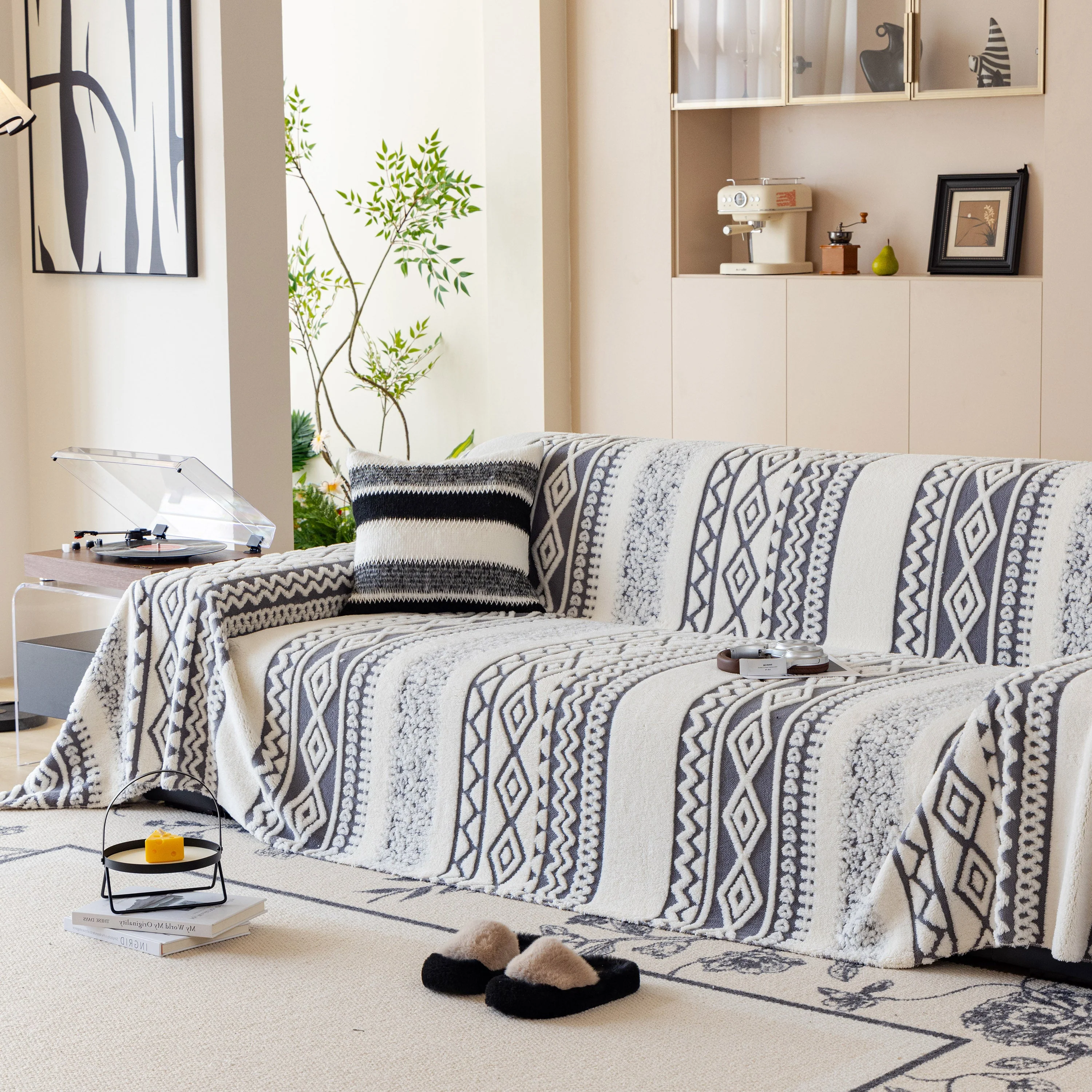 Bohemian Tufted Sofa Cover, Plush Fleece Throw Blanket with 3D Woven Aztec Stripes - Image 27