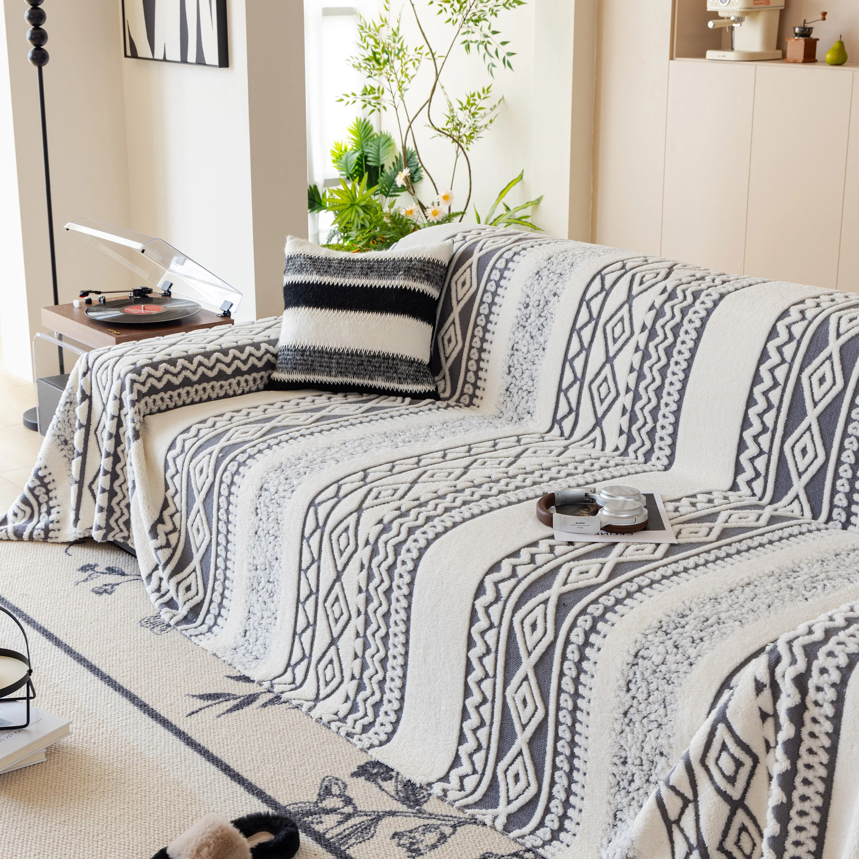 Bohemian Tufted Sofa Cover, Plush Fleece Throw Blanket with 3D Woven Aztec Stripes - Image 28