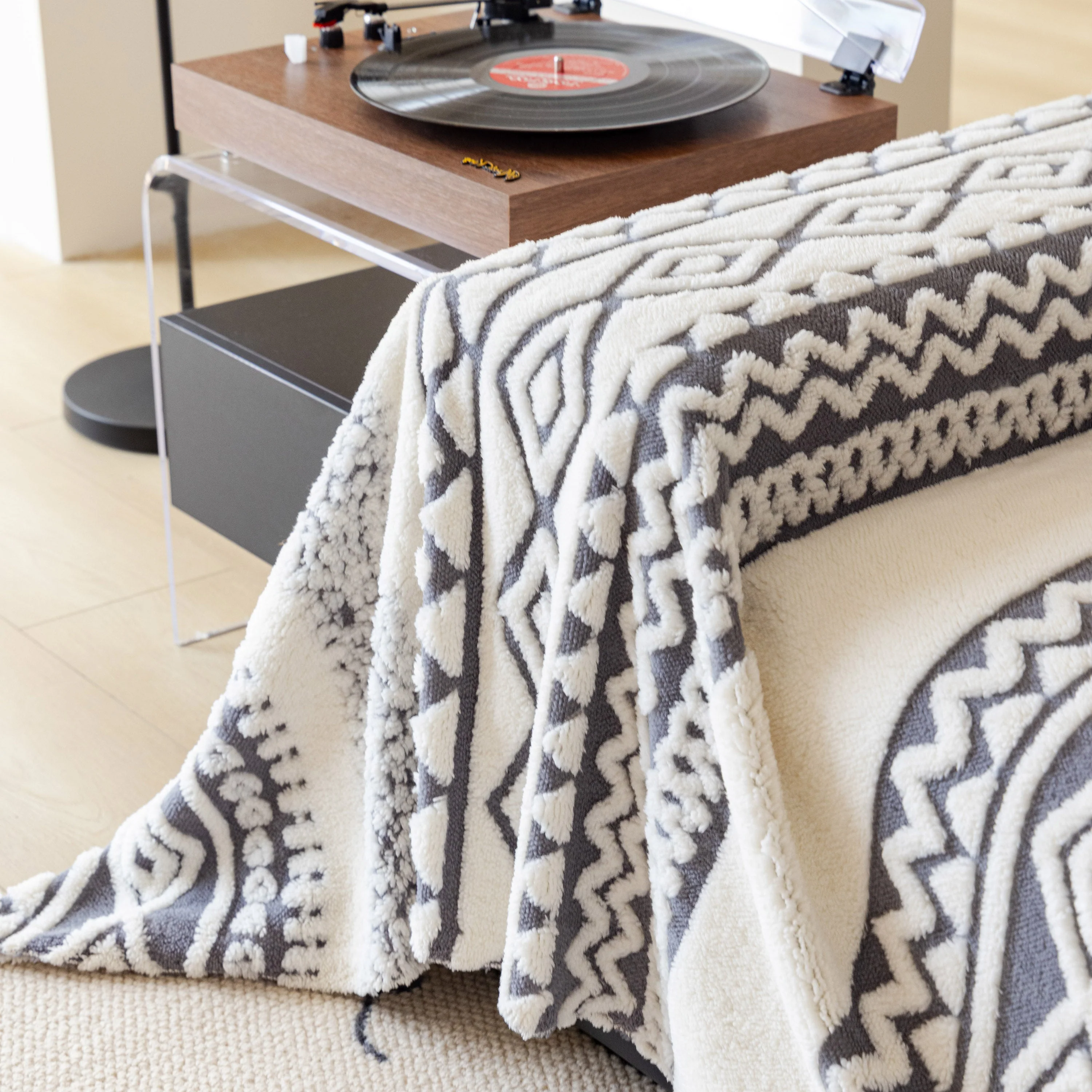 Bohemian Tufted Sofa Cover, Plush Fleece Throw Blanket with 3D Woven Aztec Stripes - Image 40