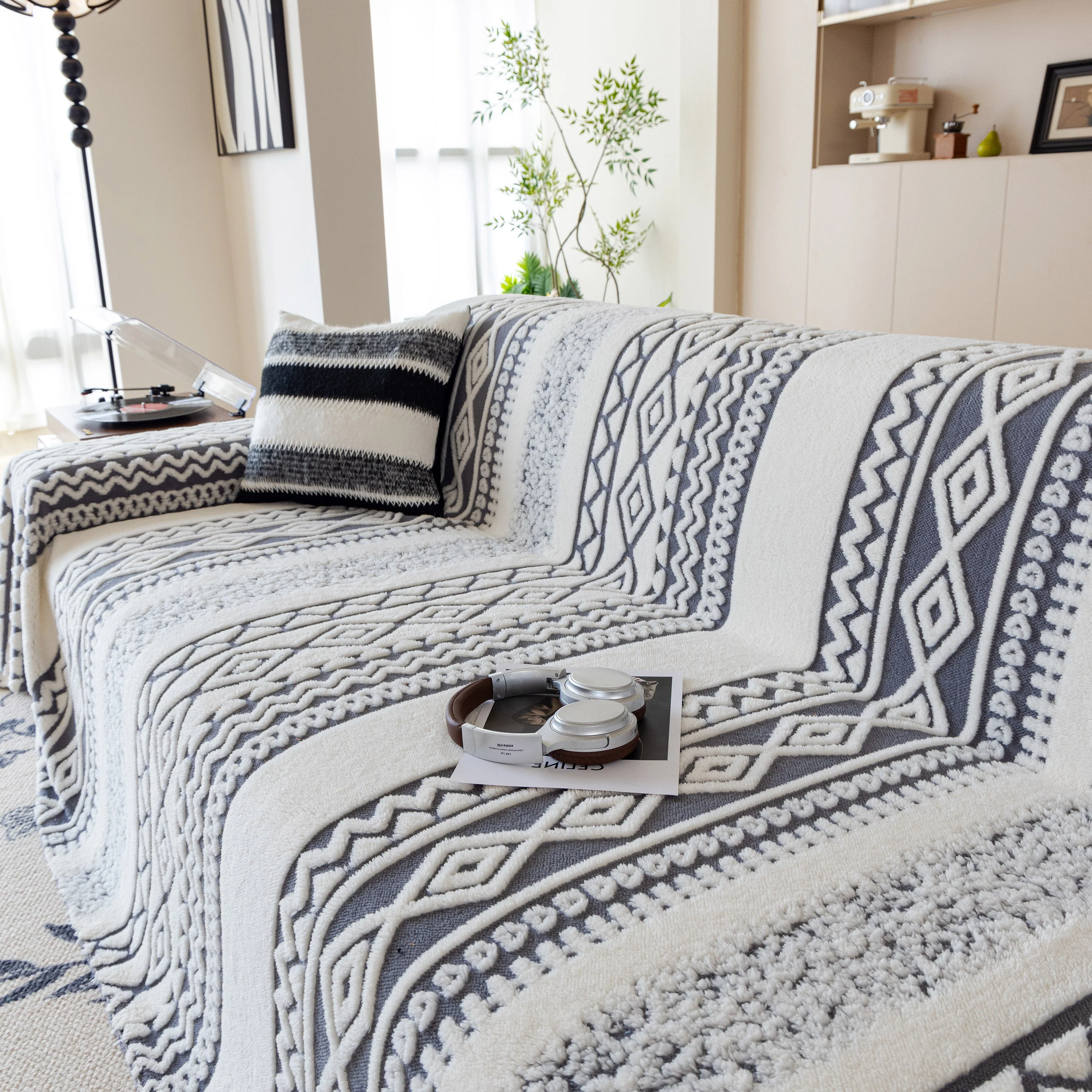 Bohemian Tufted Sofa Cover, Plush Fleece Throw Blanket with 3D Woven Aztec Stripes - Image 42