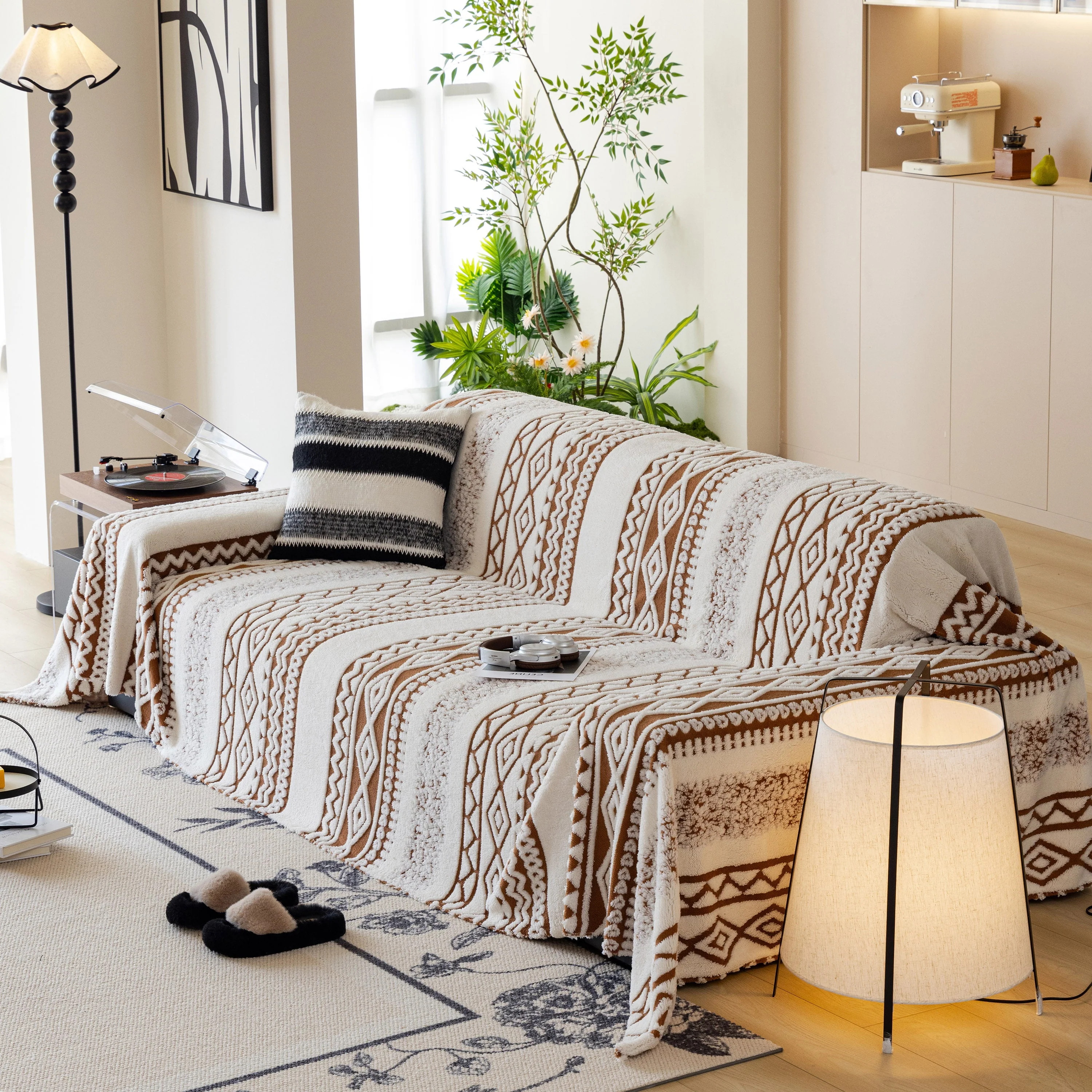 Bohemian Tufted Sofa Cover, Plush Fleece Throw Blanket with 3D Woven Aztec Stripes - Image 52